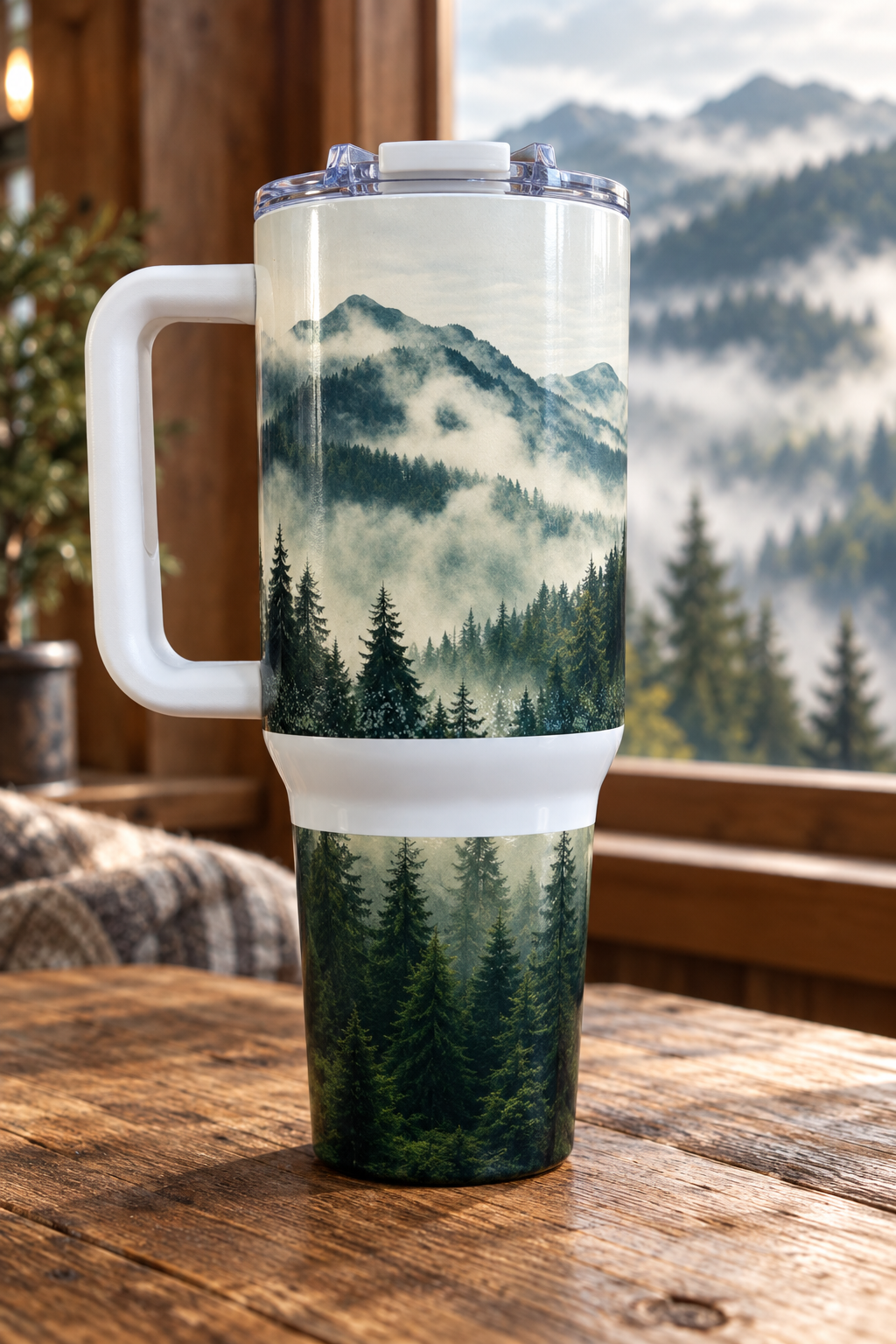 40oz mountain and forest tumbler lifestyle image
