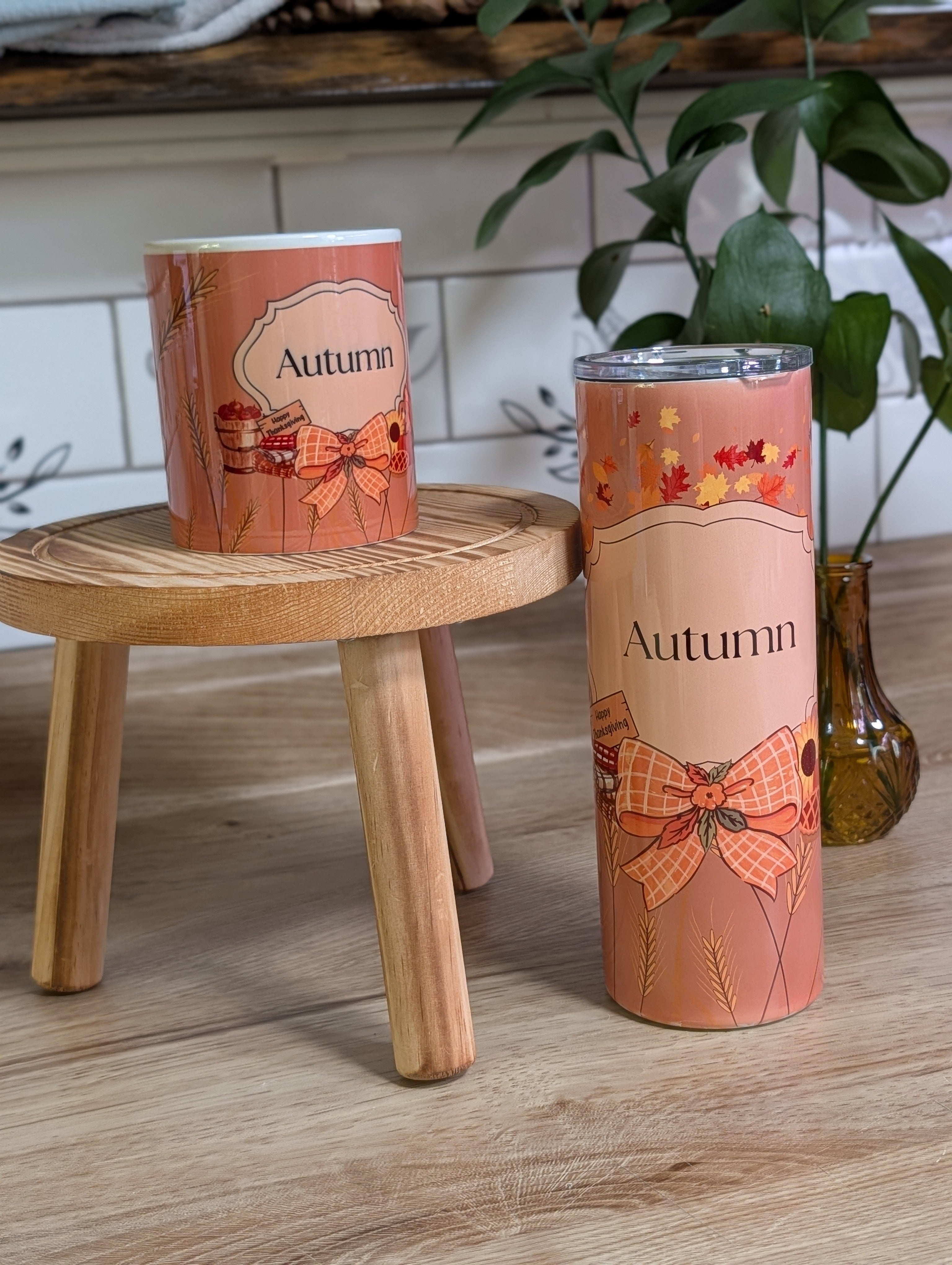 Personalized Fall Harvest Tumbler and Mug set