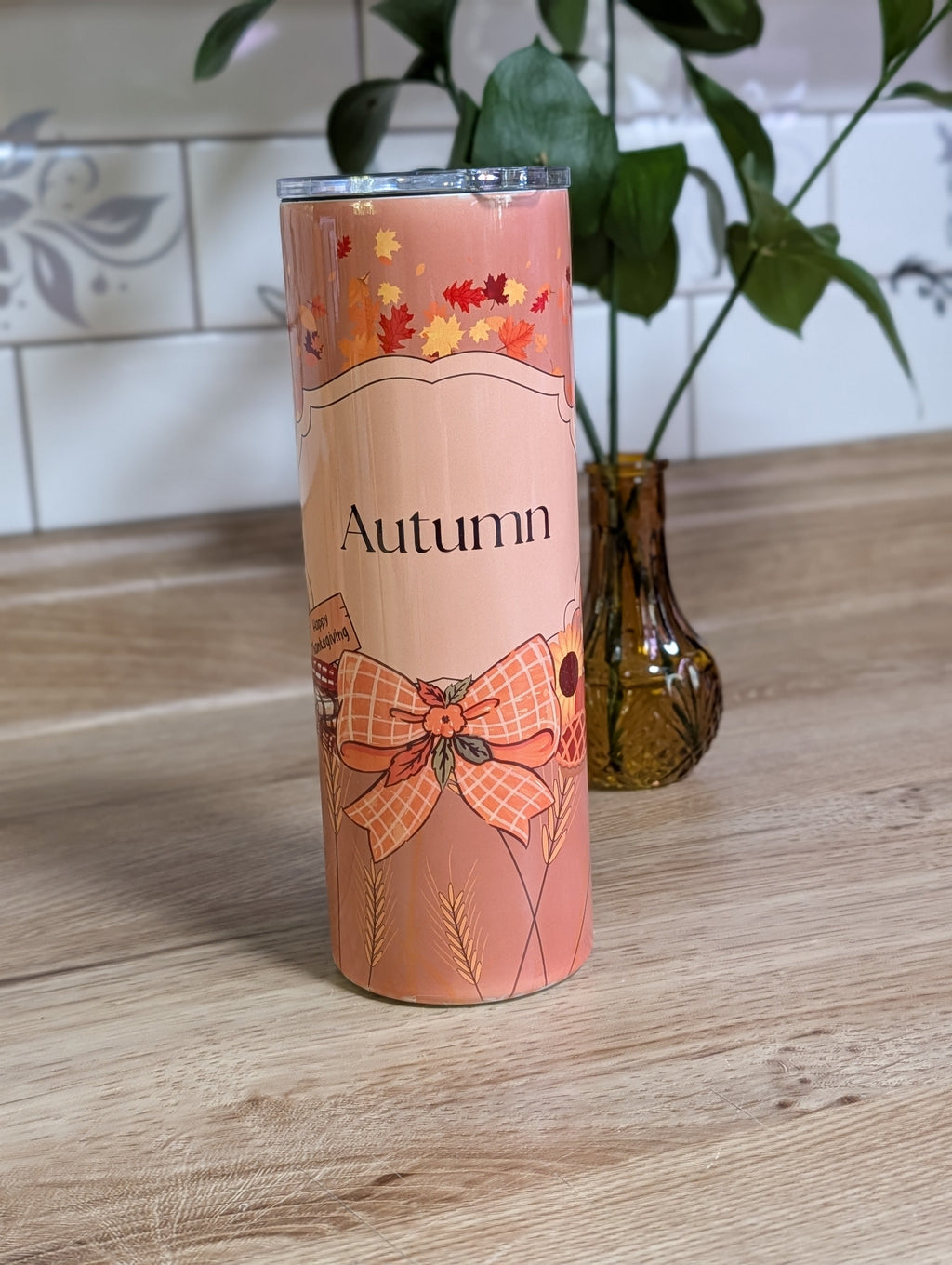 Personalized Fall Harvest Tumbler angle view