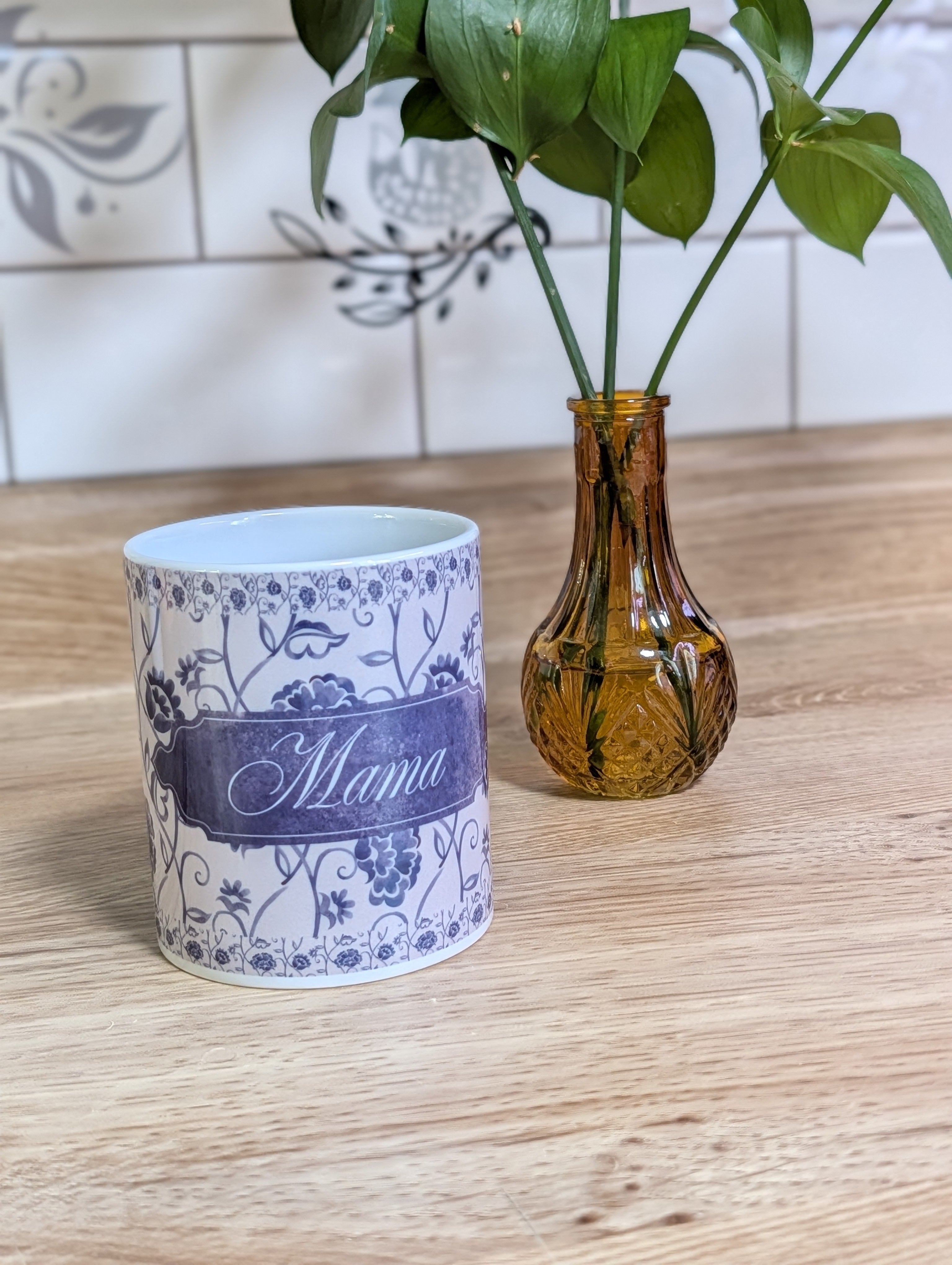 Personalized Blue Toile Mug front view