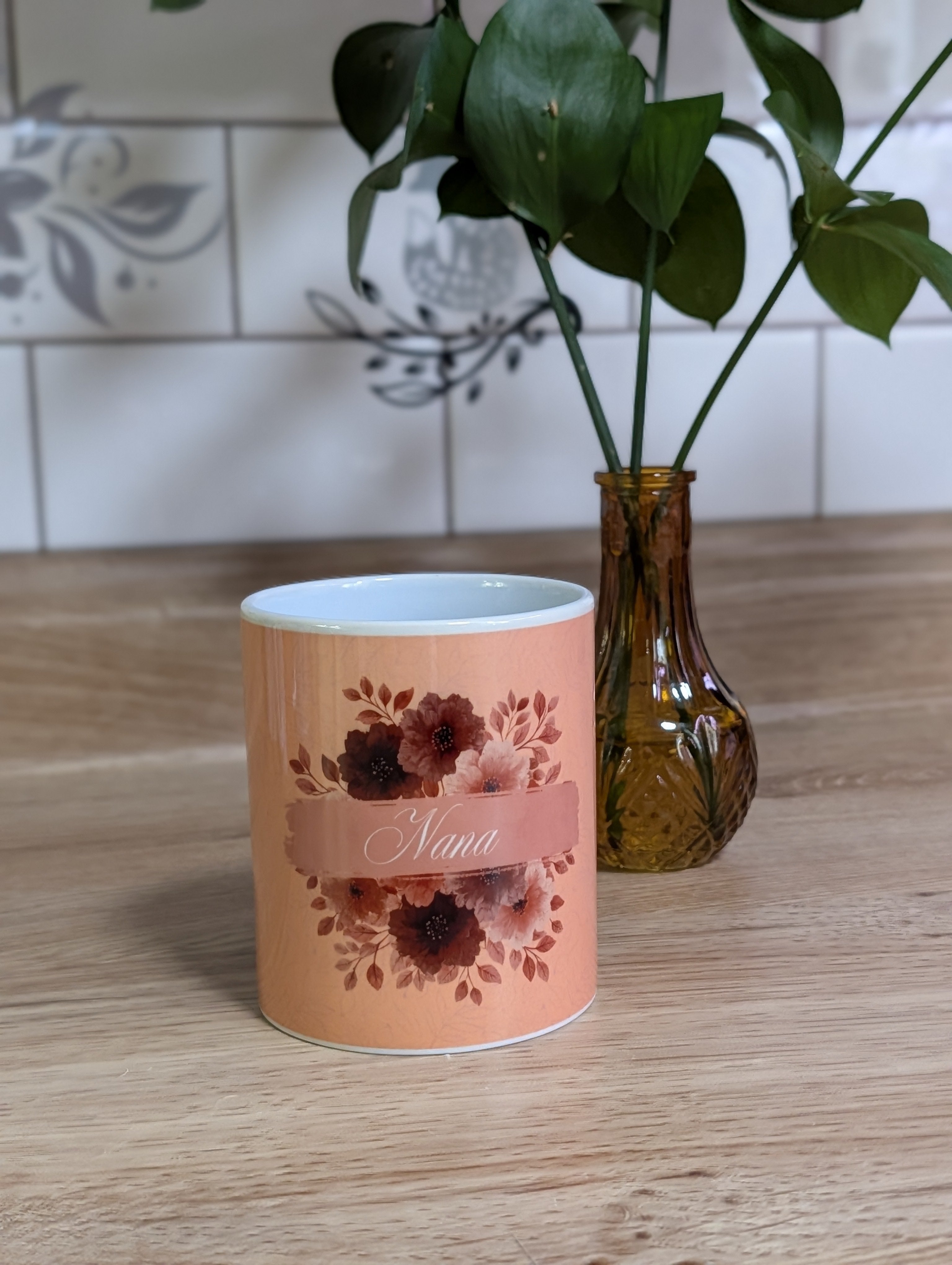 Personalized Fall Floral Mug front view