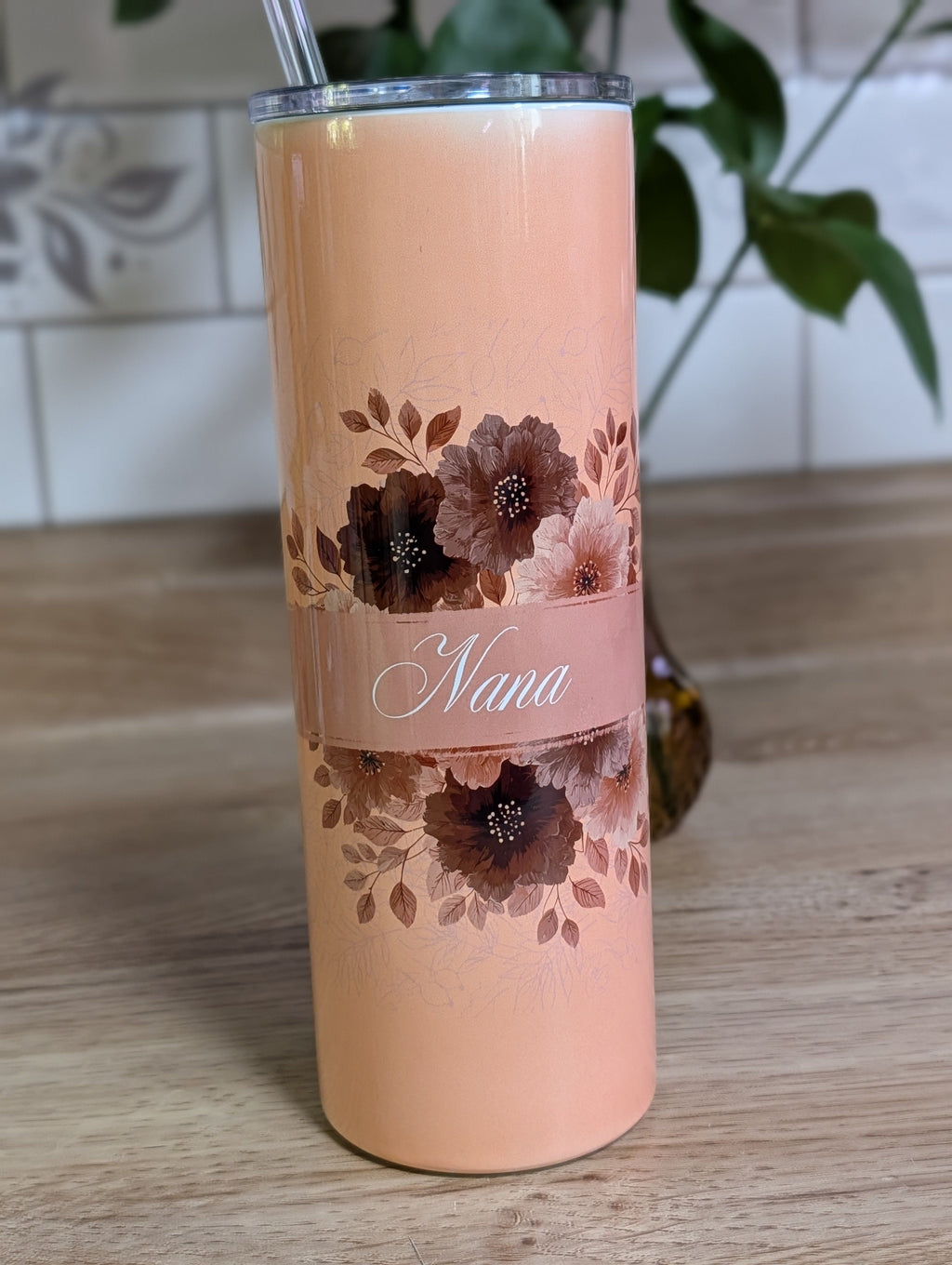 Personalized Fall Floral Tumbler angle view