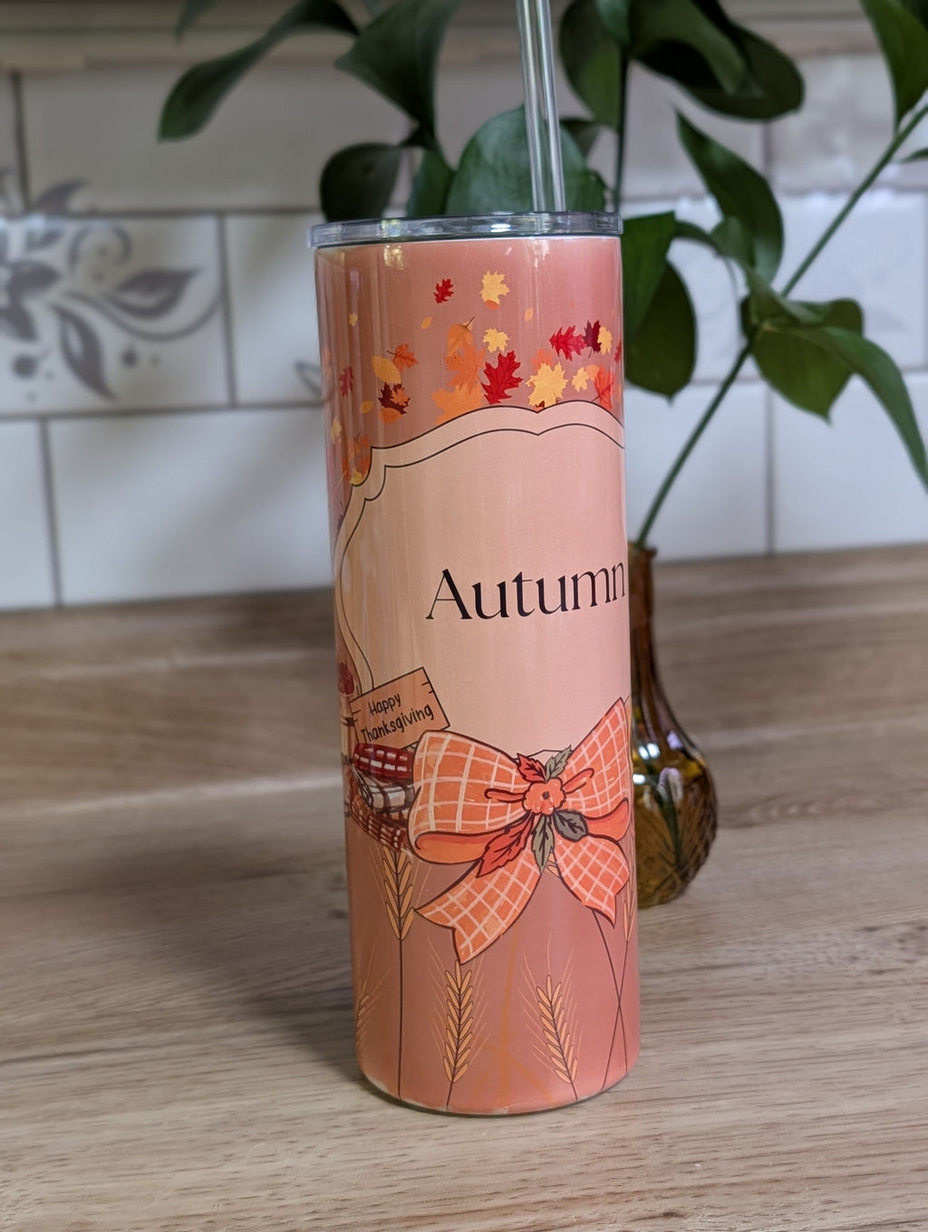 Personalized Fall Harvest Tumbler front view