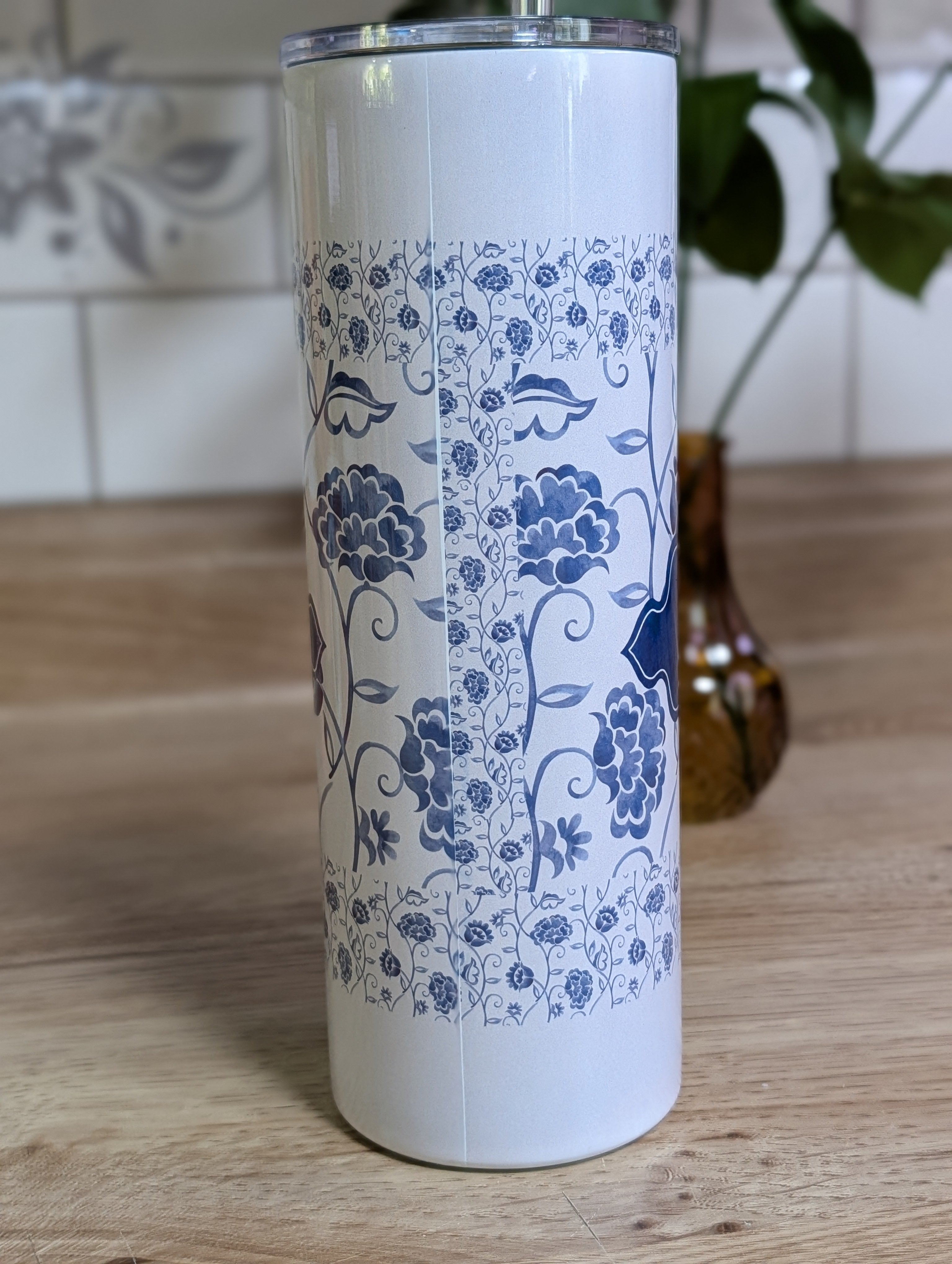 Personalized Blue Toile Tumbler pattern detail