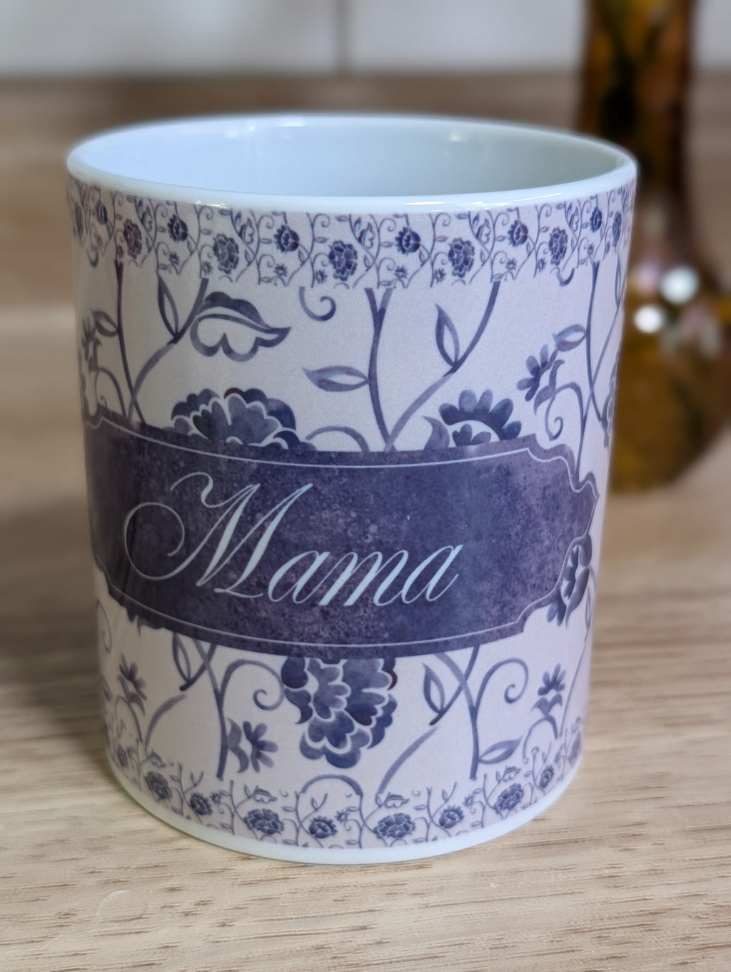 Personalized Blue Toile Mug close up