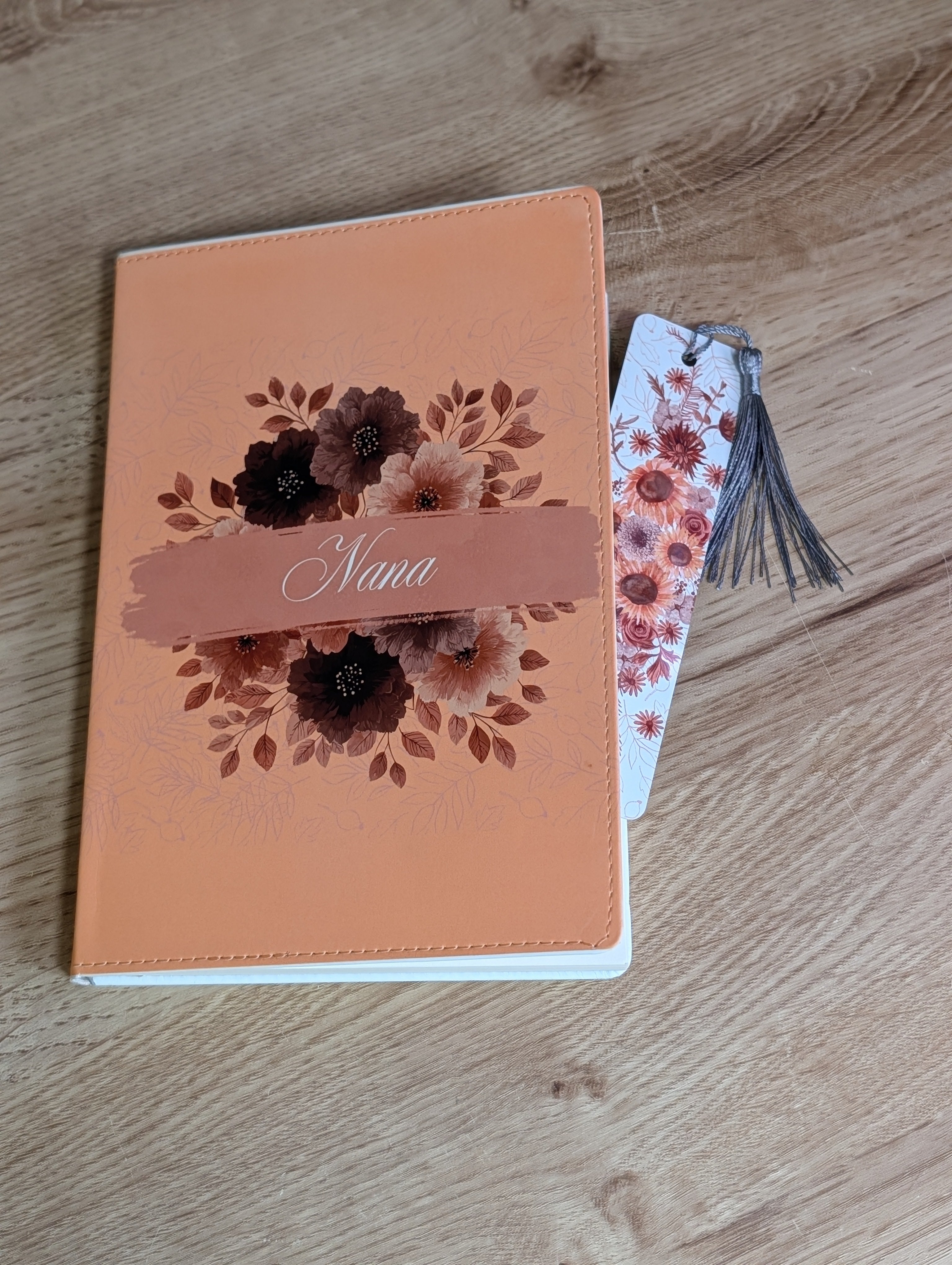 Personalized Fall Floral Journal - peach cover with dark moody florals and script name banner