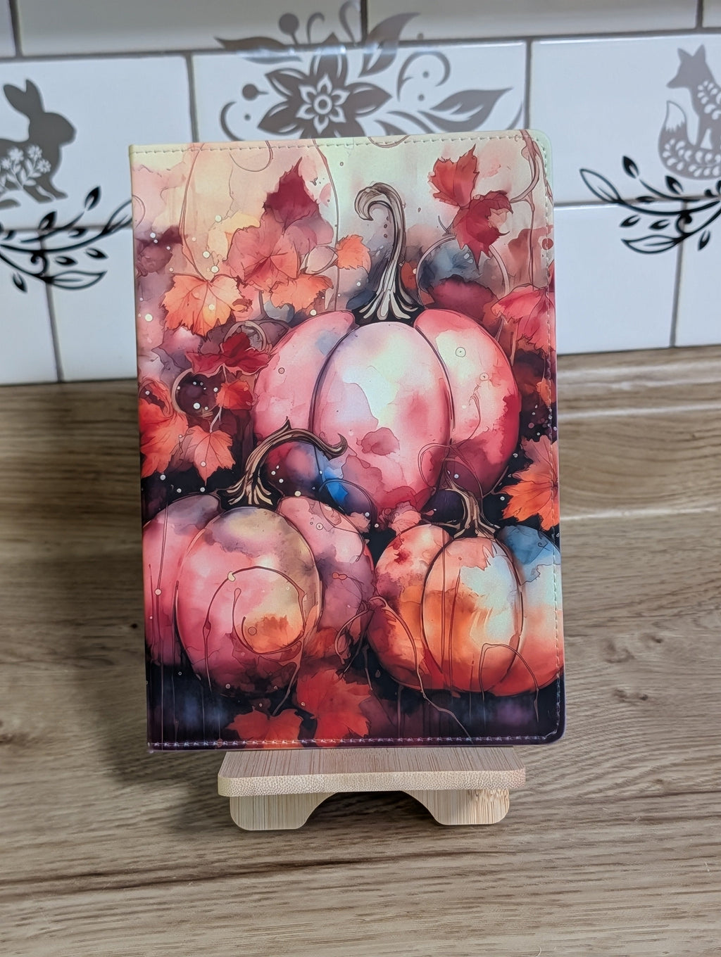 Watercolor pumpkin notebook alternate angle showing full cover art