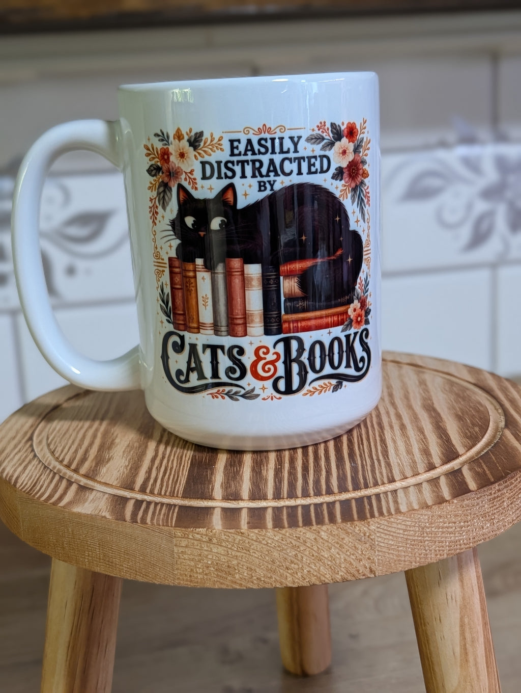 Easily Distracted by Cats & Books 15oz Ceramic Mug