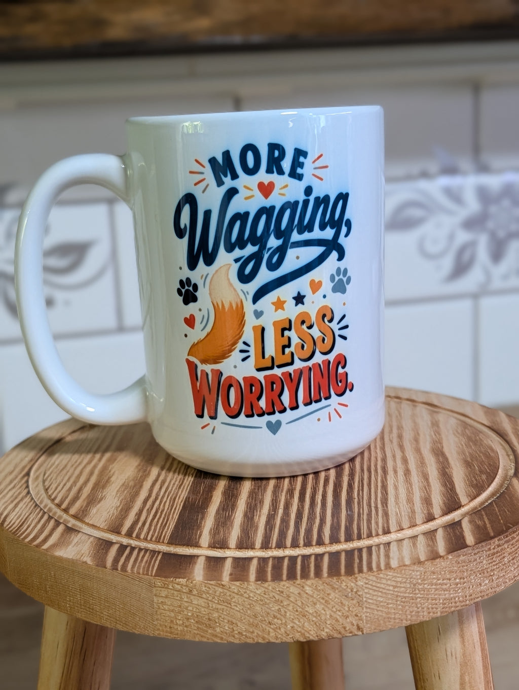 More Wagging Less Worrying 15oz Ceramic Mug