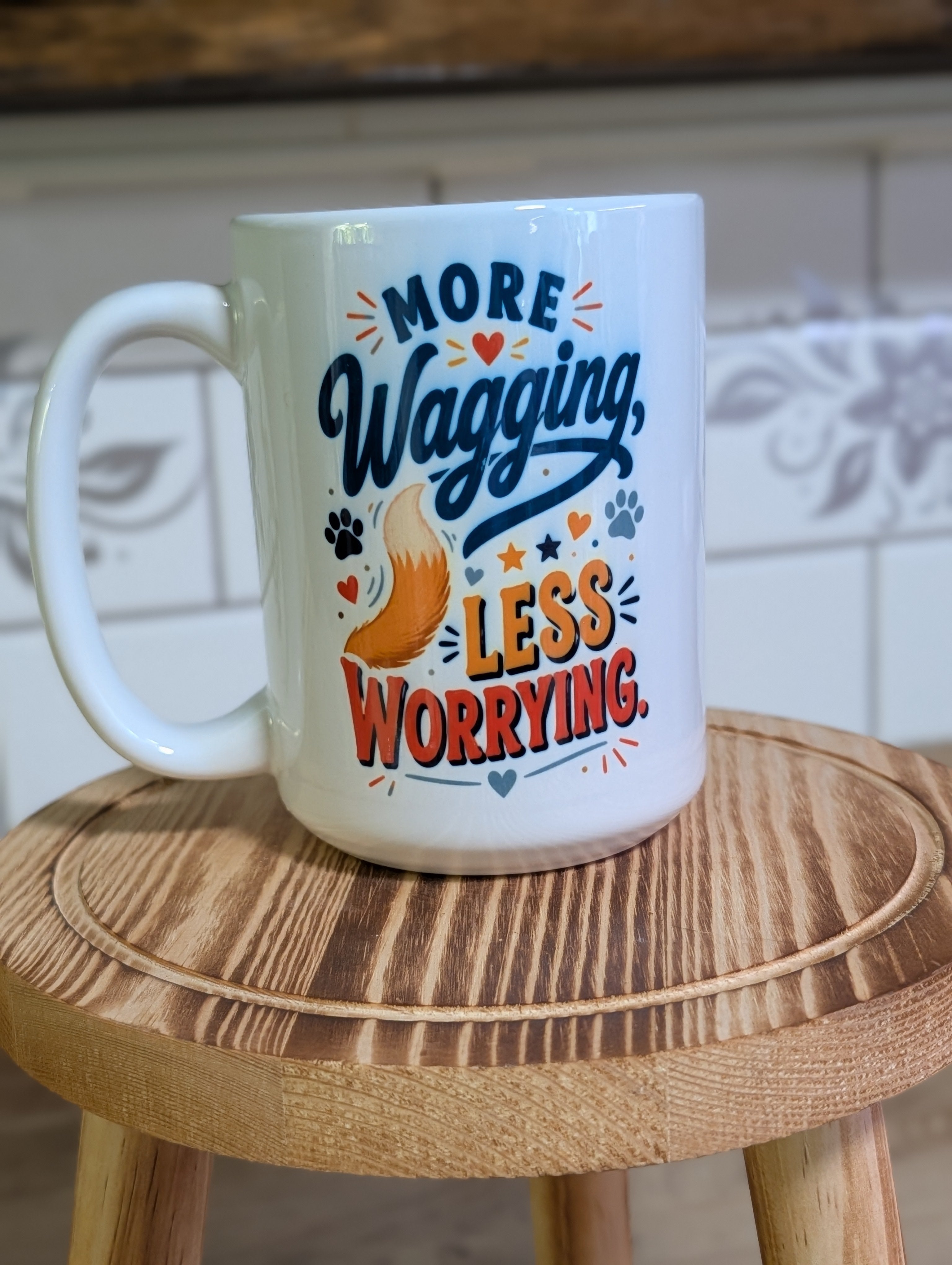 More Wagging Less Worrying 15oz Ceramic Mug