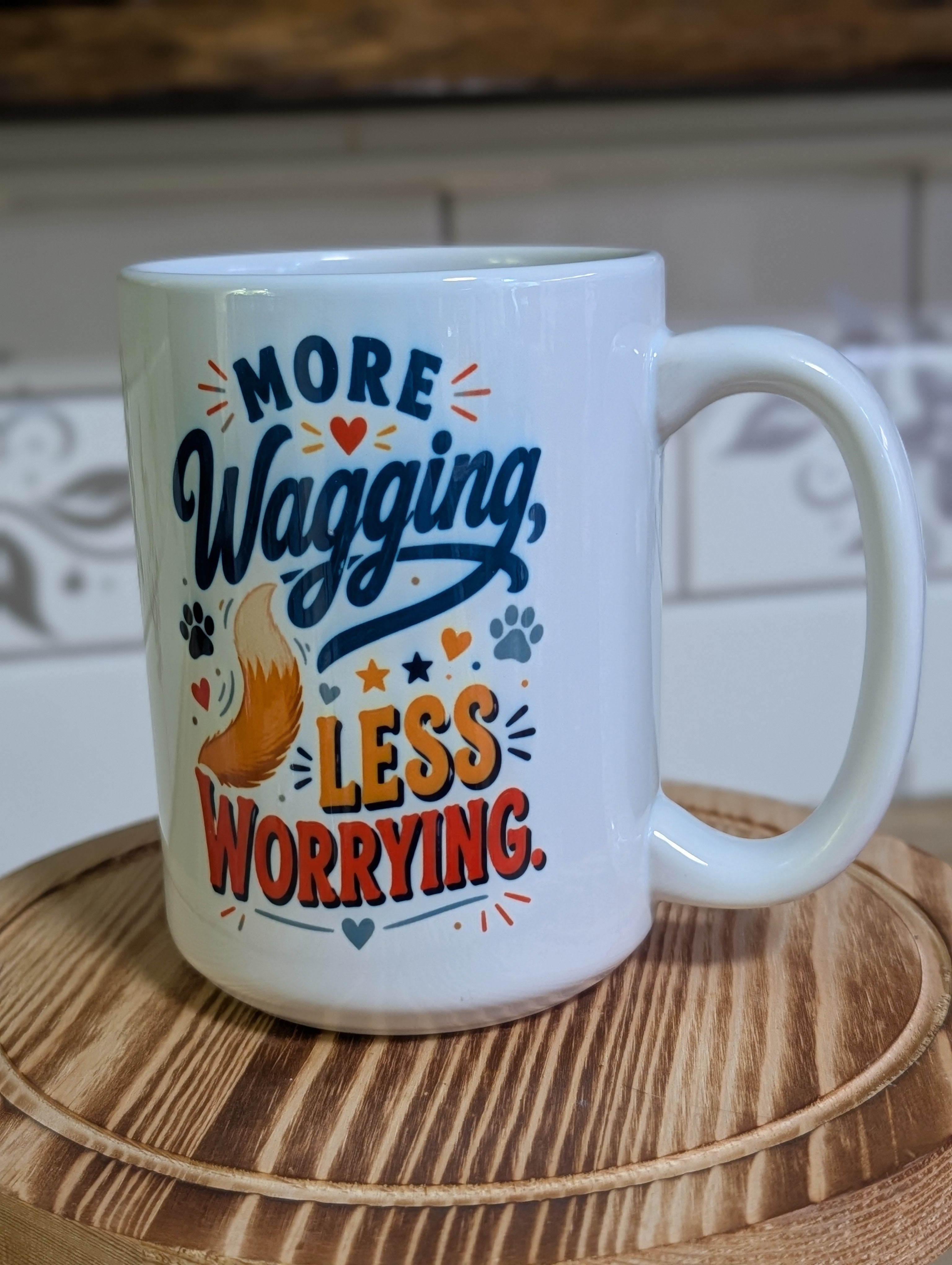 More Wagging Less Worrying 15oz Ceramic Mug