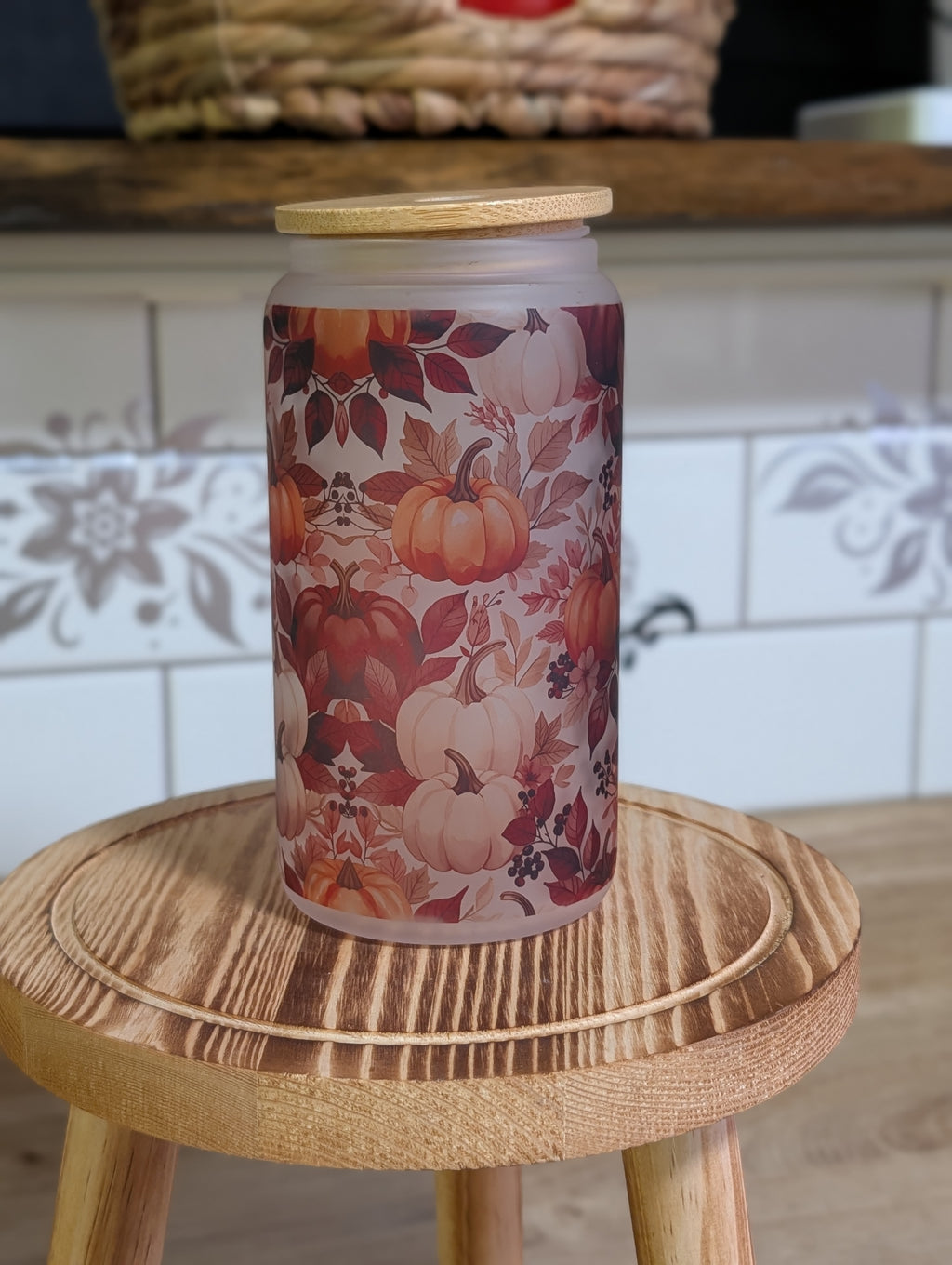 Pumpkin Harvest 16oz Frosted Glass Can