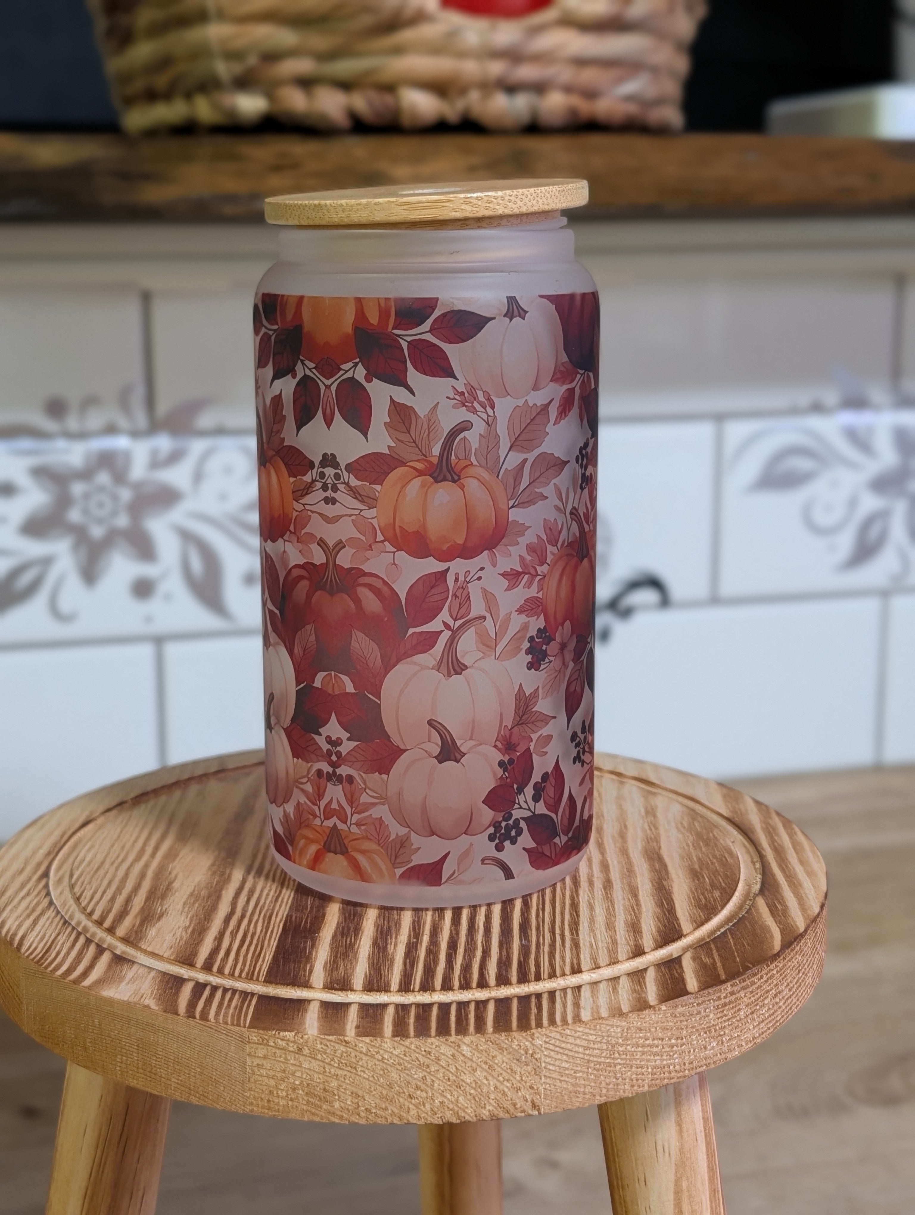 Pumpkin Harvest 16oz Frosted Glass Can