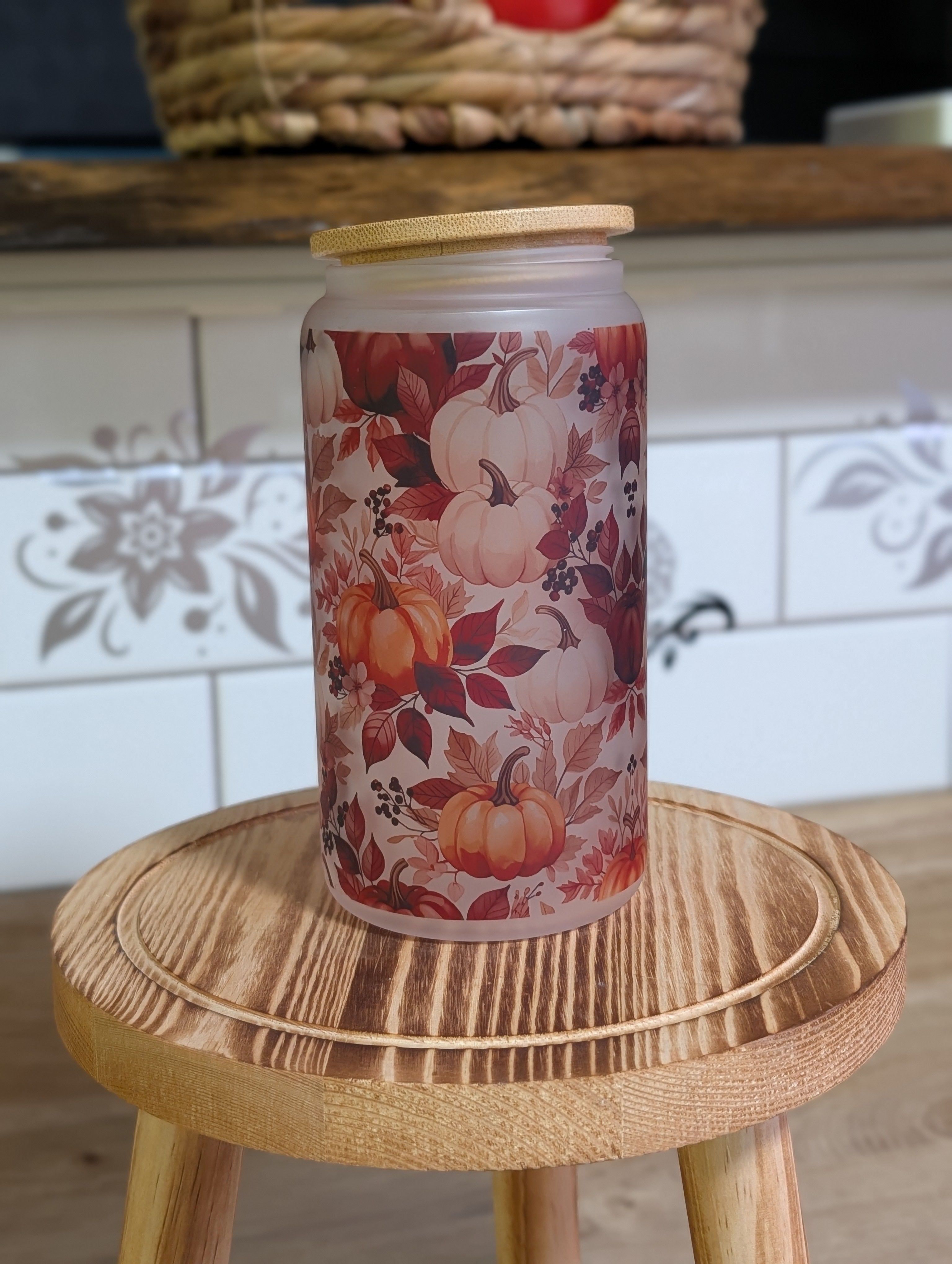 Pumpkin Harvest 16oz Frosted Glass Can