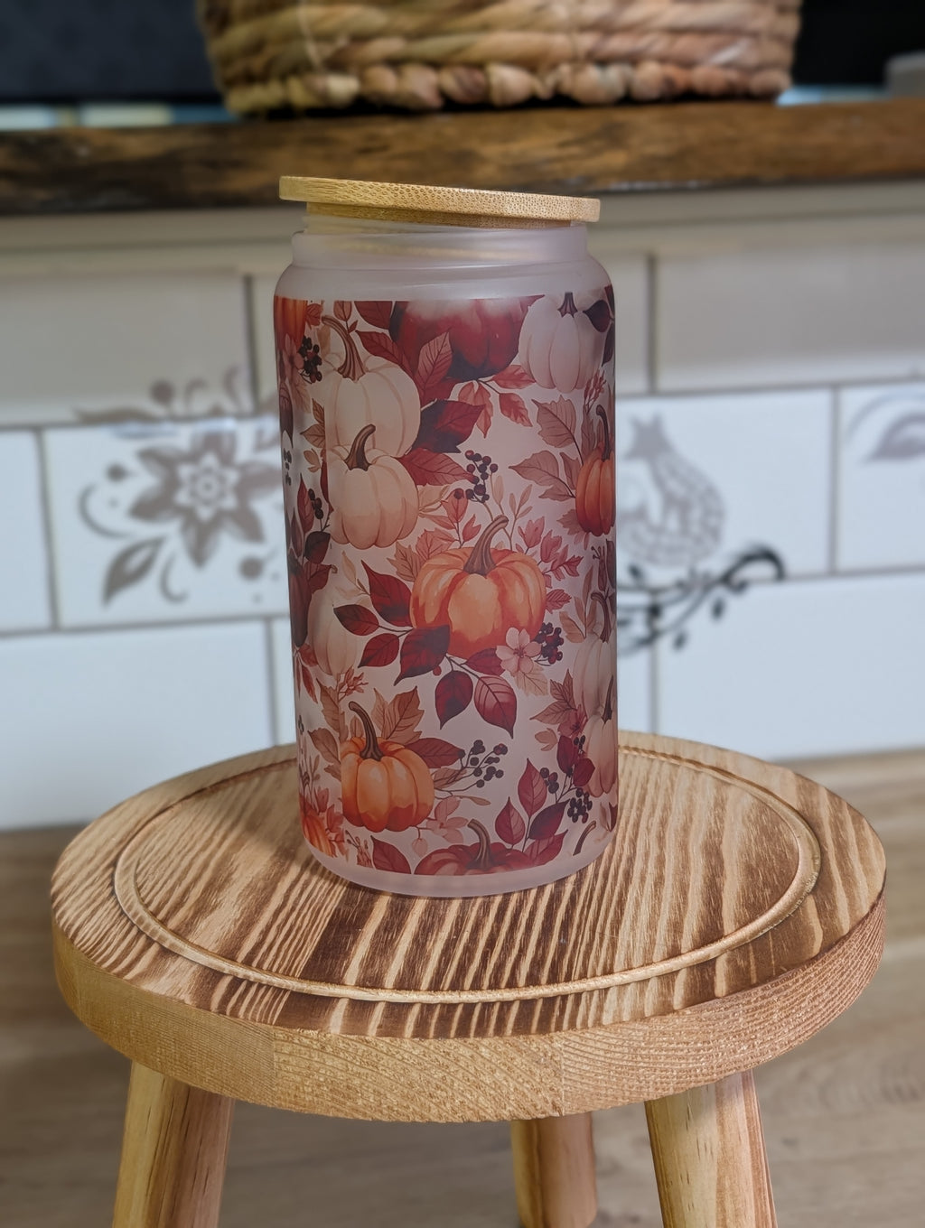 Pumpkin Harvest 16oz Frosted Glass Can