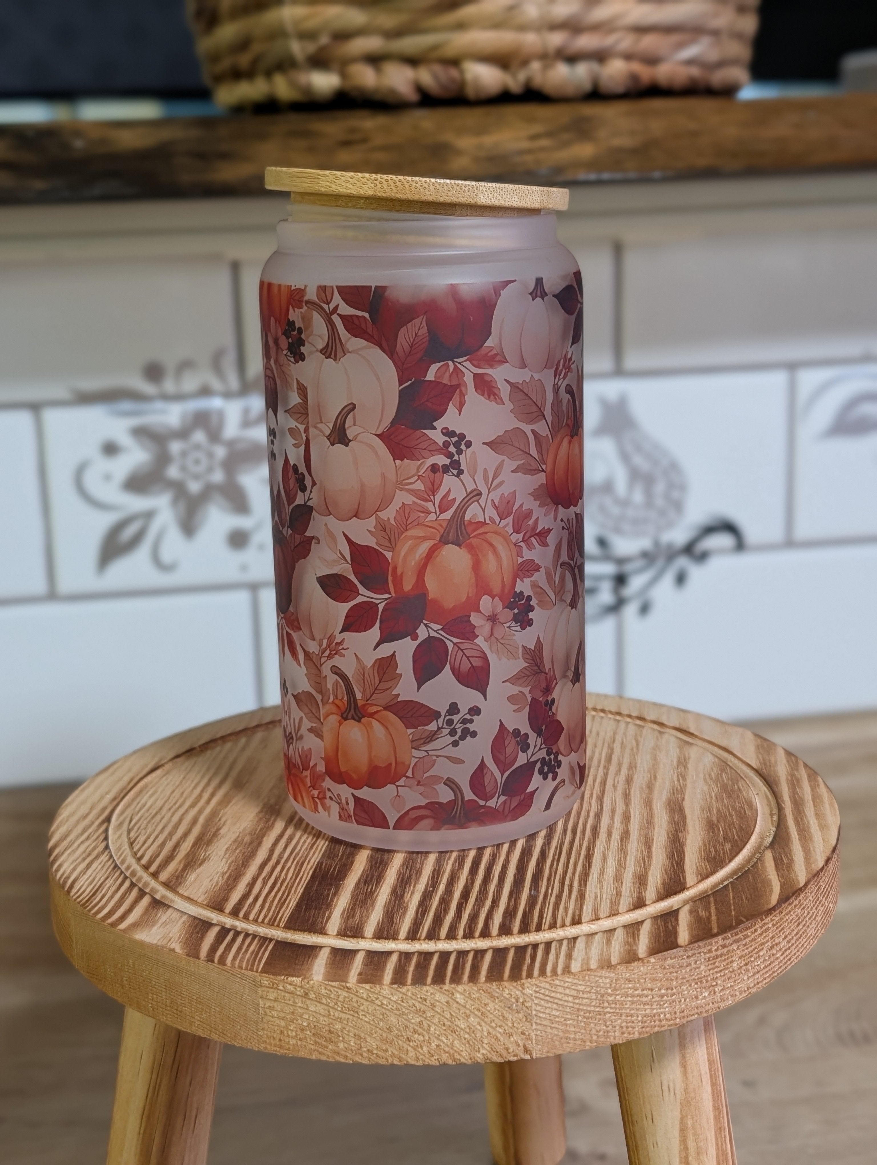 Pumpkin Harvest 16oz Frosted Glass Can