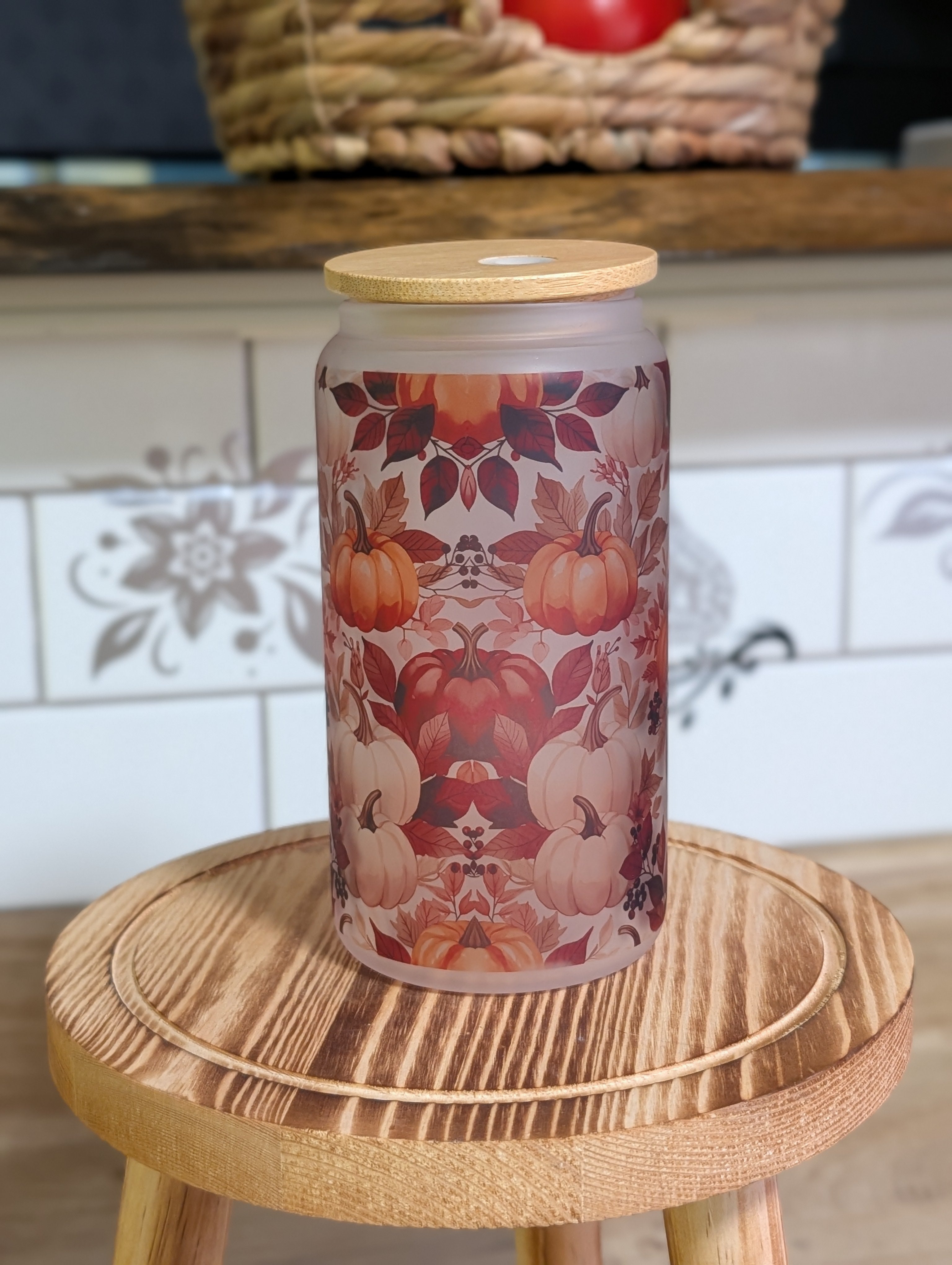 Pumpkin Harvest 16oz Frosted Glass Can