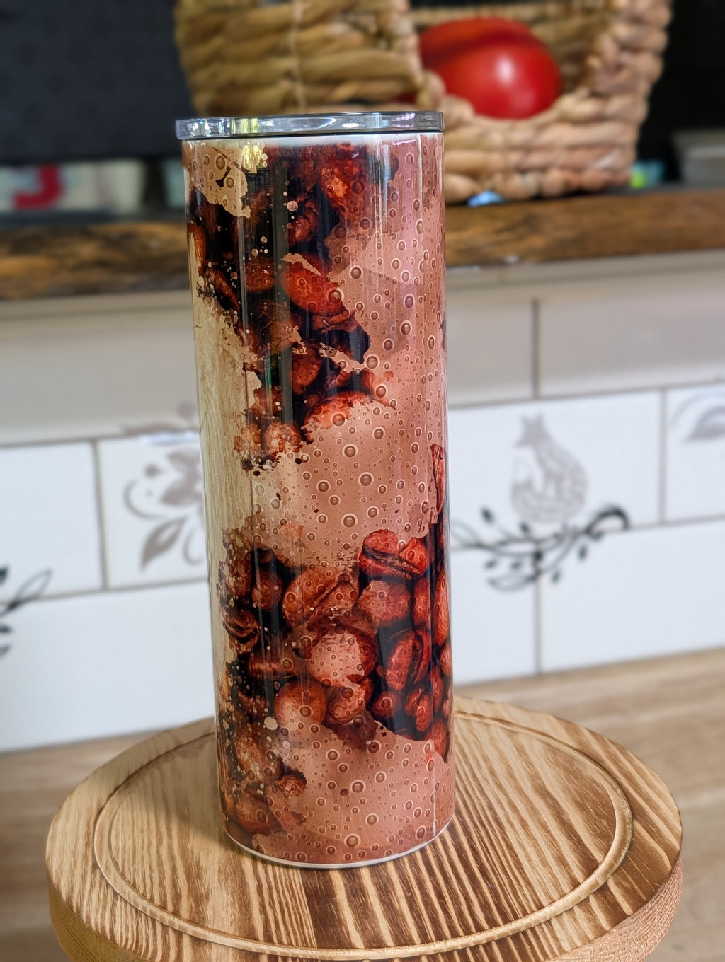 Coffee Because Monday Happens tumbler back angle view