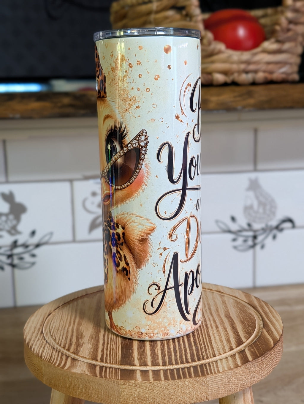 Glamour duck tumbler side view showing Be Yourself quote on reverse