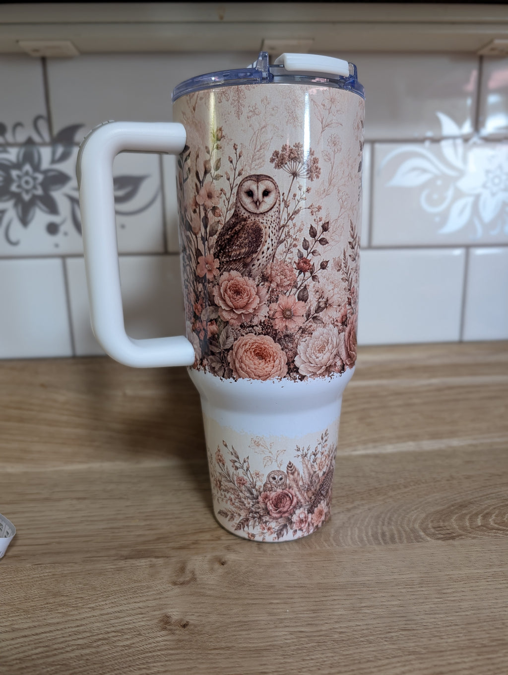 Blush Floral Owl 40oz Tumbler