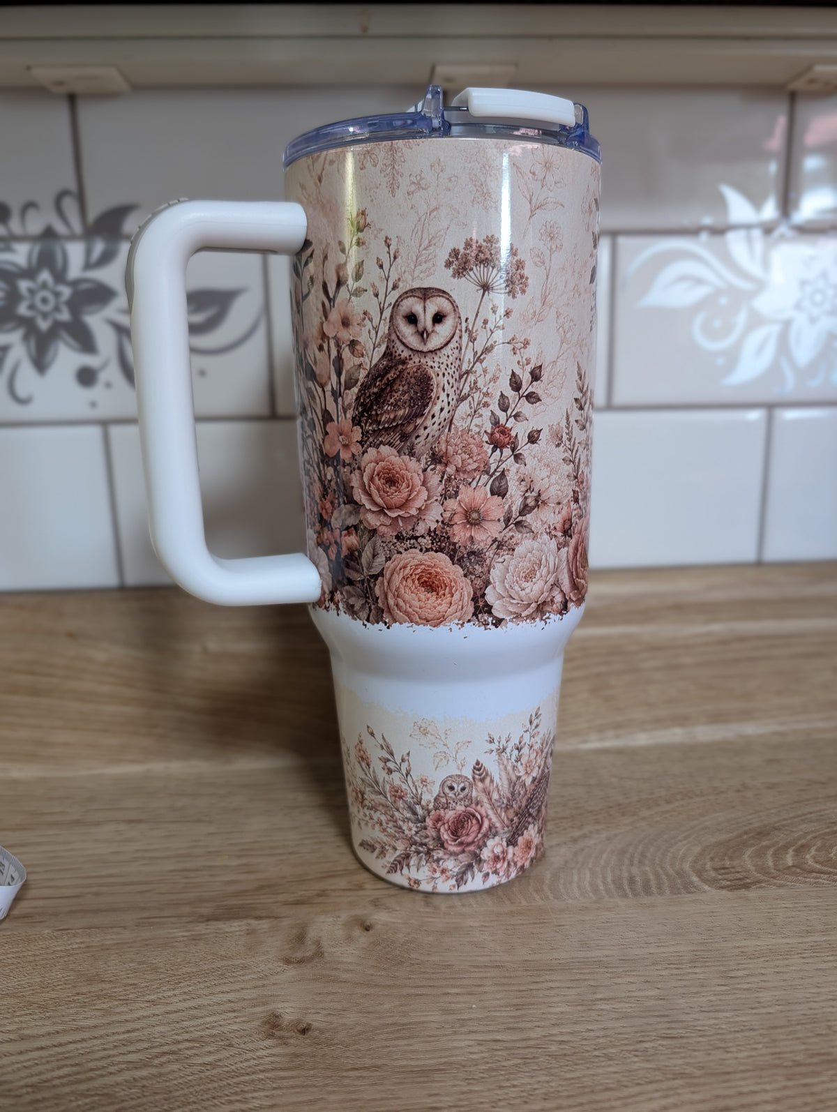Blush Floral Owl 40oz Tumbler