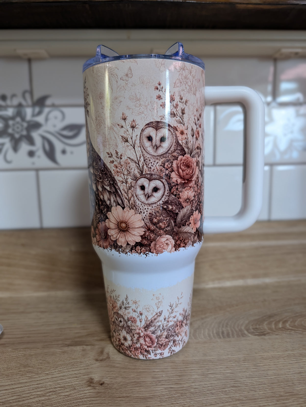 Blush Floral Owl 40oz Tumbler
