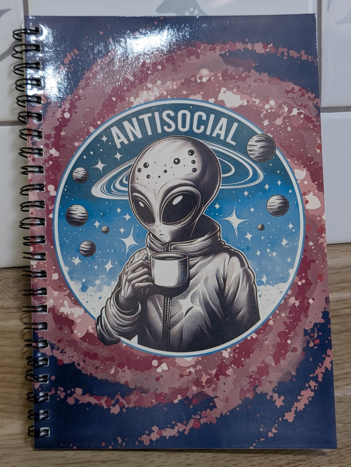 Antisocial Alien Spiral Notebook – Galaxy Design, 120 Lined Pages