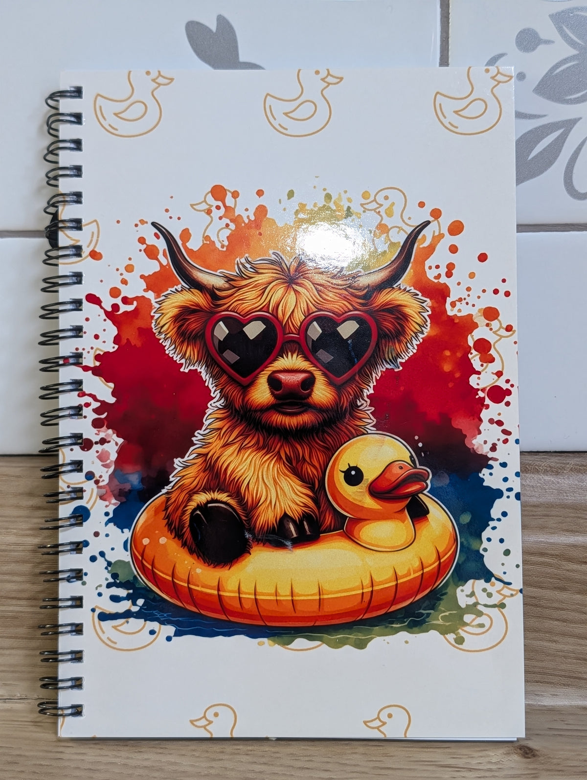 Highland Cow & Rubber Duck Spiral Notebook – A5, 120 Lined Pages