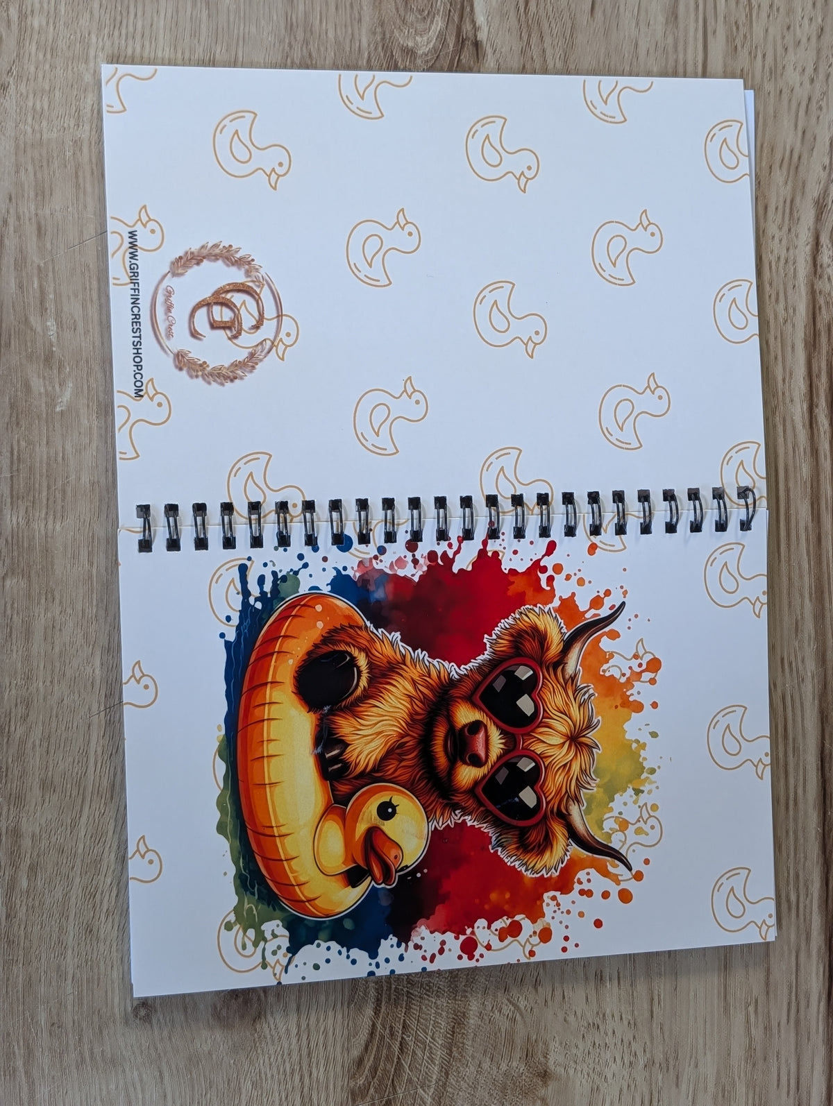 Highland Cow & Rubber Duck Spiral Notebook – A5, 120 Lined Pages