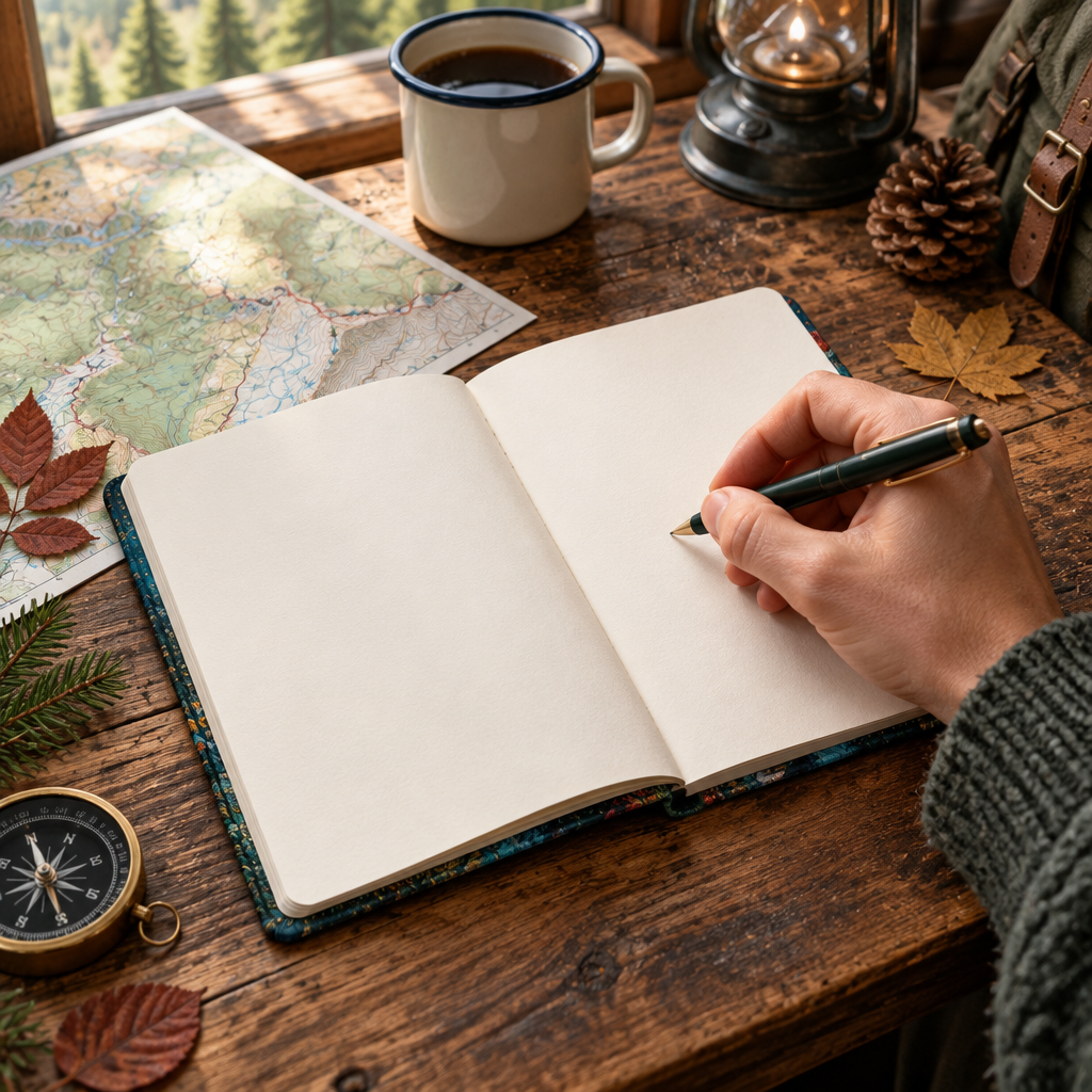Adventure Journal notebook being written in