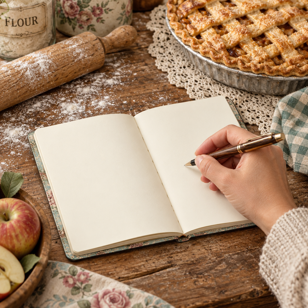 Baking Memories notebook being written in