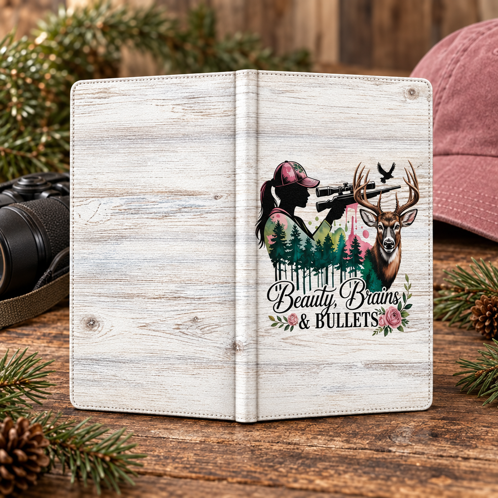 Beauty, Brains and Bullets notebook mockup