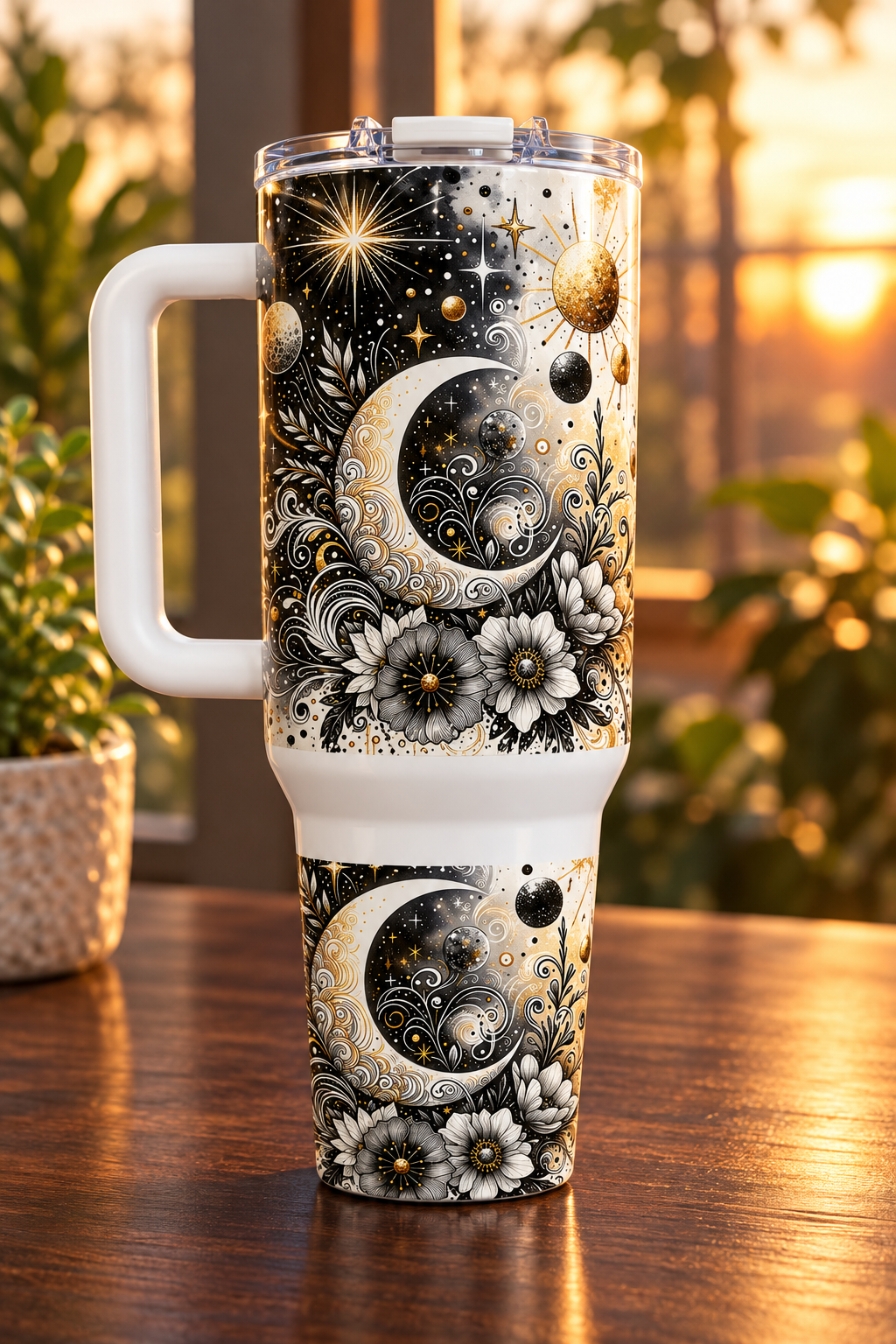 Celestial floral 40oz tumbler lifestyle image