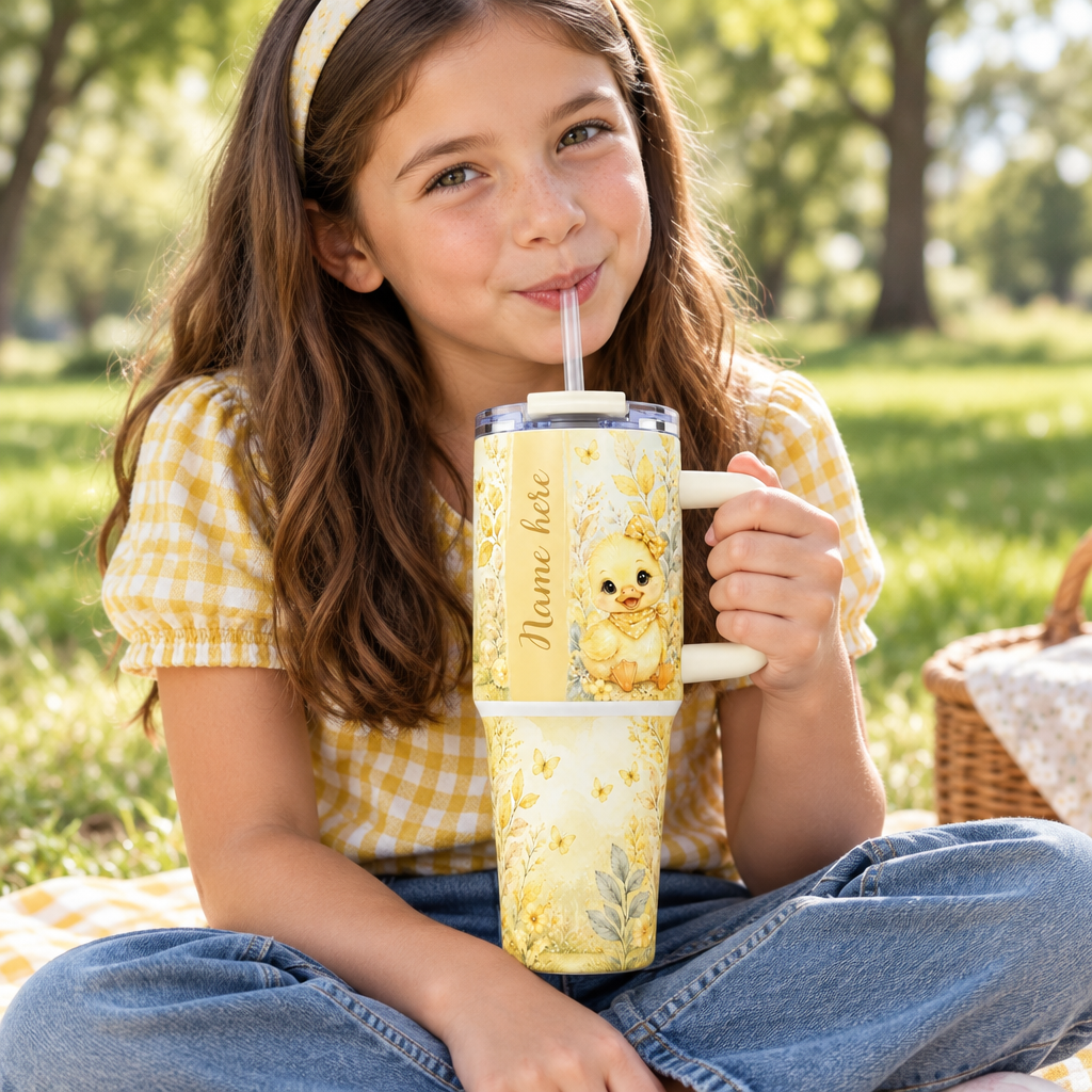 Duck tumbler at a park picnic
