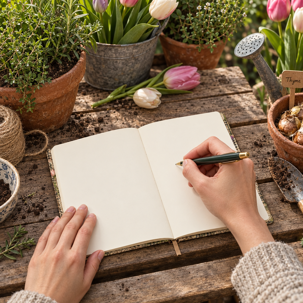 Garden and Pantry notebook being written in