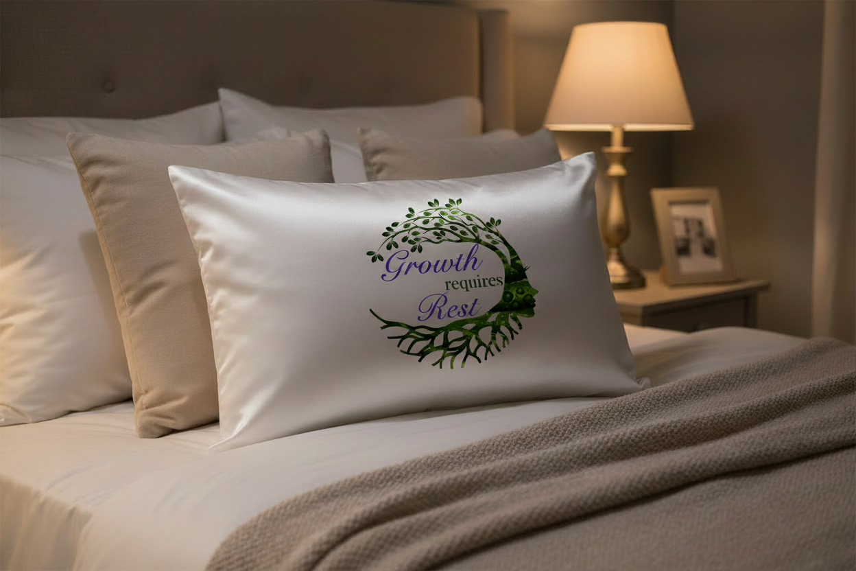 Growth requires Rest satin white pillowcase