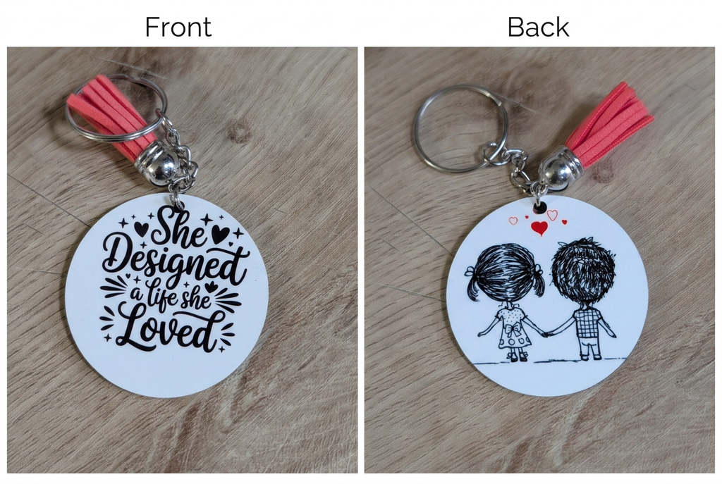 Keychain front and back side-by-side