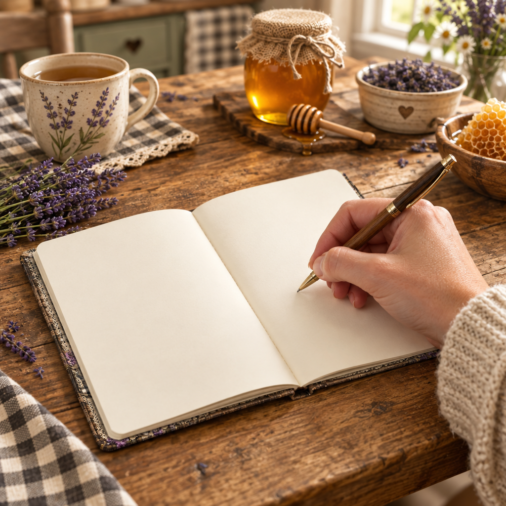 Kitchen Notes notebook being written in