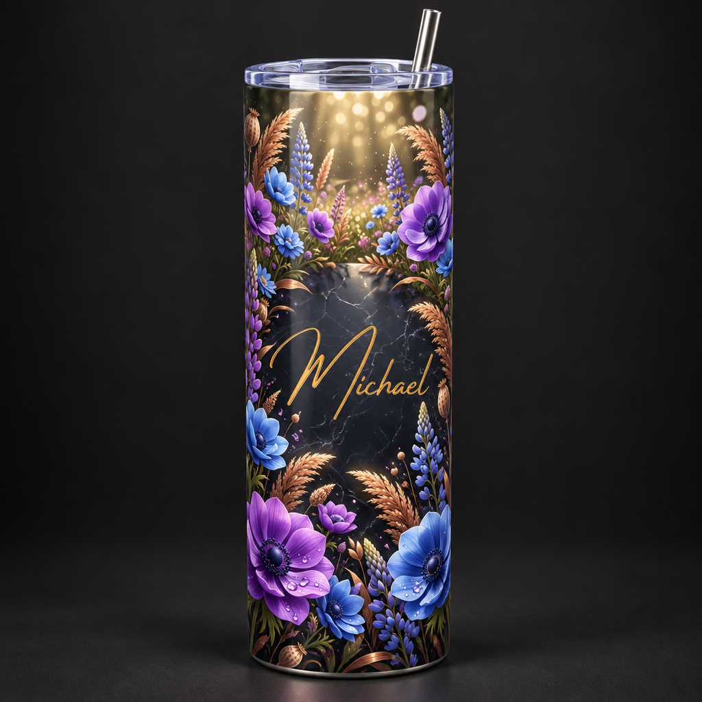 Moonlit meadow floral tumbler mockup