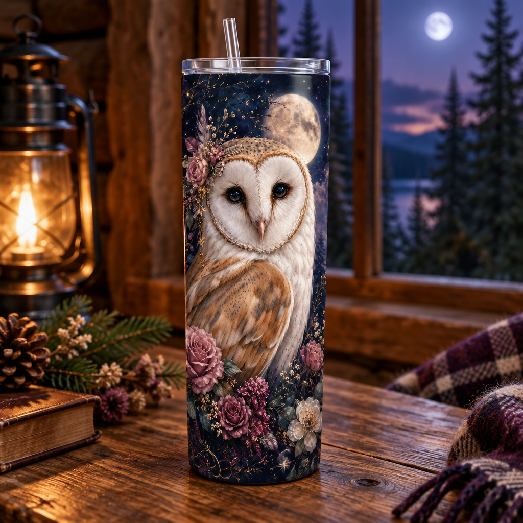 Moonlit owl tumbler lifestyle scene