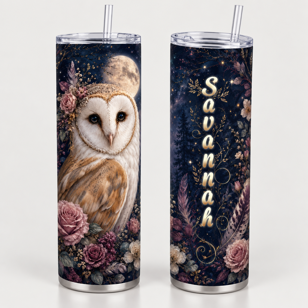Moonlit owl tumbler mockup