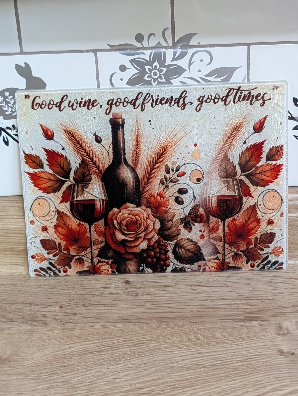 Good Wine, Good Friends, Good Times 11 × 8 Glass Cutting Board
