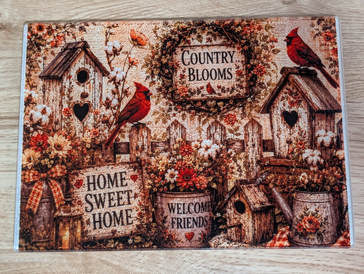 Country Cardinal 11 × 8 Glass Cutting Board