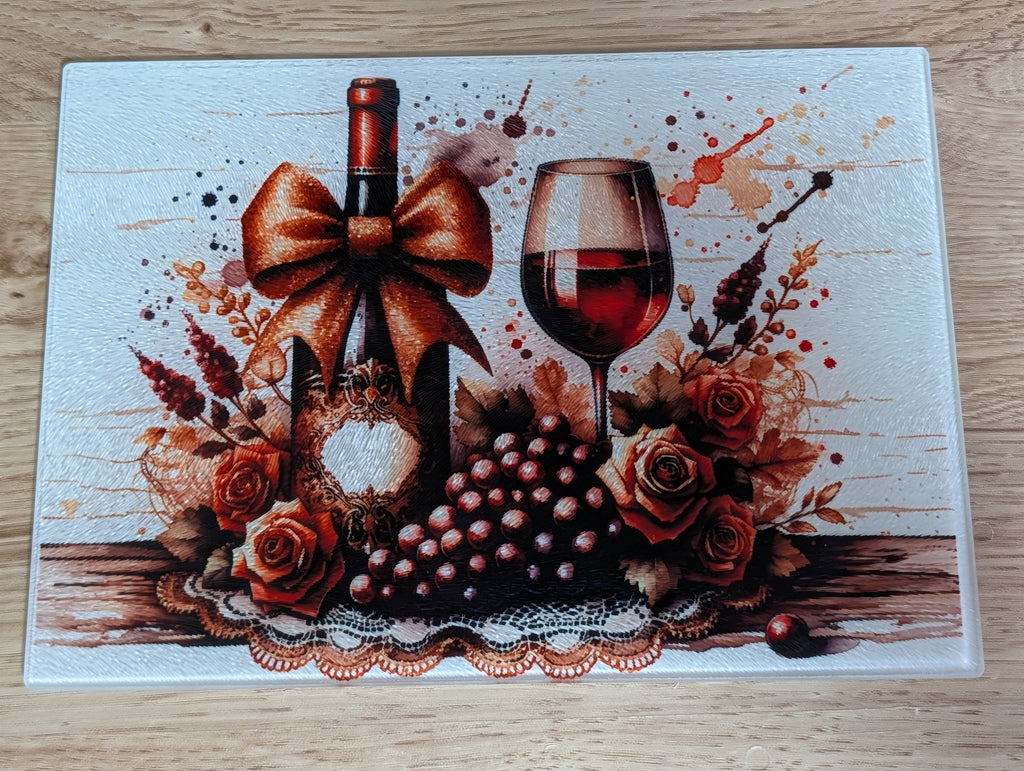 Wine & Roses 11 × 8 Glass Cutting Board