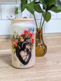 Anatomical Heart Floral Frosted Glass Can – 16oz Nurse Iced Coffee Gift (Healthcare Worker Art)