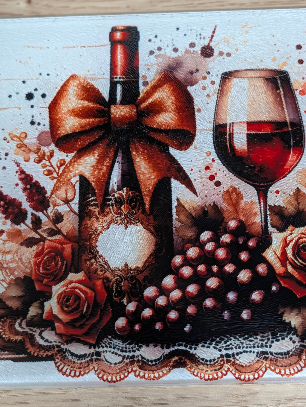 Wine & Roses 11 × 8 Glass Cutting Board