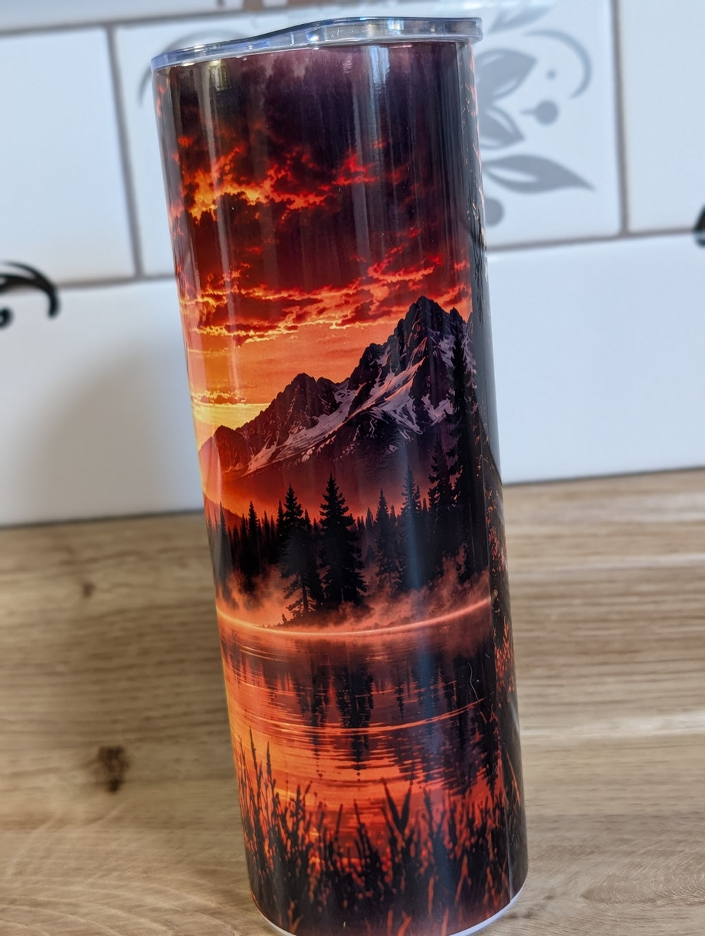 Sunset Moose Mountain Lake 20oz Skinny Tumbler