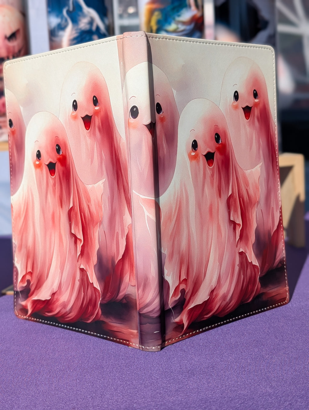 Cute Ghost Notebook – A5 Faux Leather Pink Ghost Journal (190 Pages, Whimsical Pastel Halloween Gift)