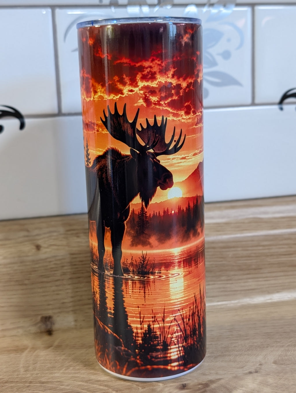 Sunset Moose Mountain Lake 20oz Skinny Tumbler