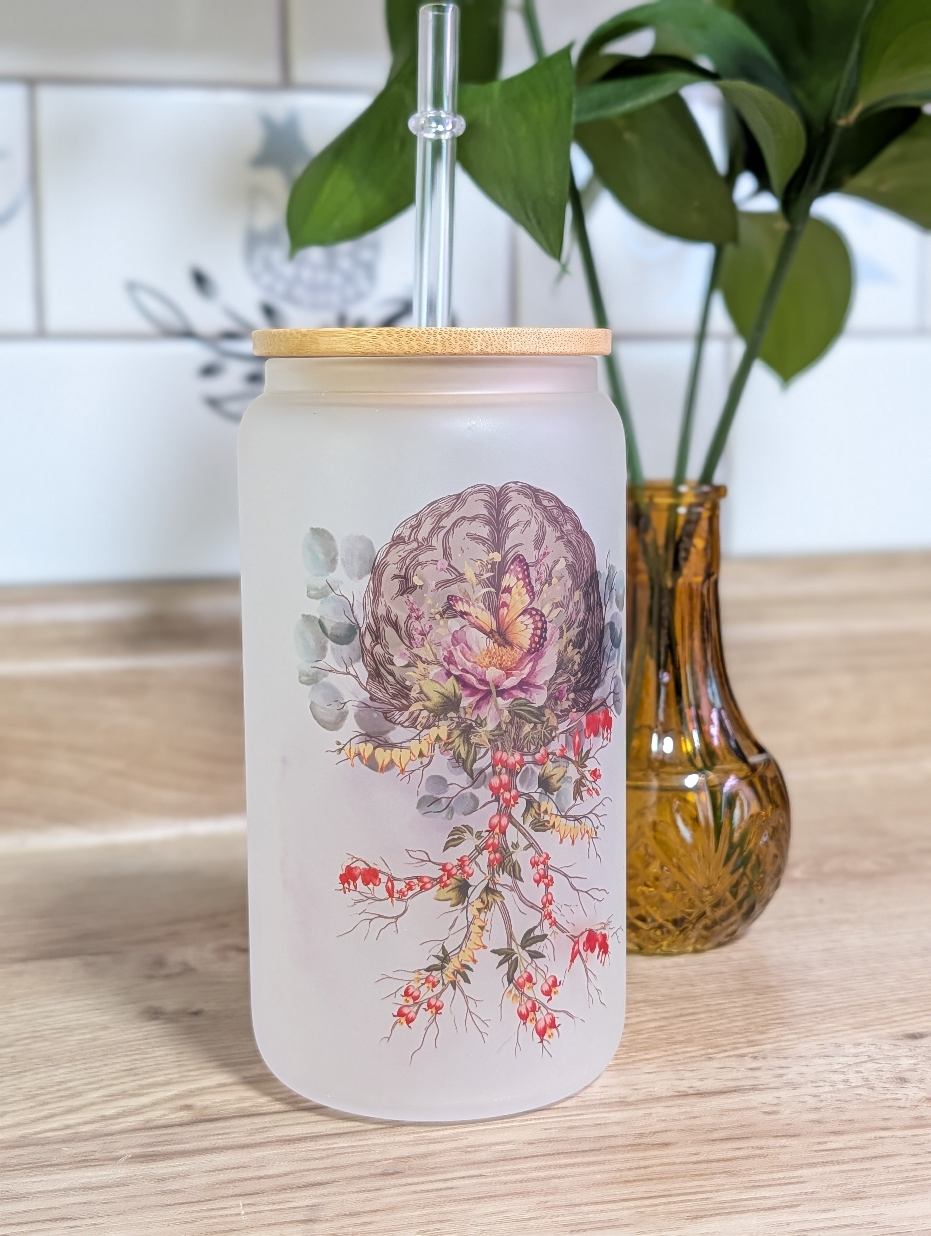 Blooming Brain 16oz Frosted Glass Can
